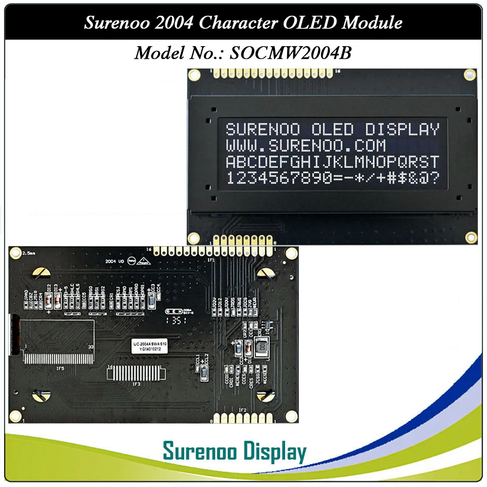 Surenoo COG OLED Module SOC2004B Outline=98.00X60.00MM Compatible Standard 2004 20*04 20X04 Character LCD Module Display Screen Panel 6800 4/8-Bit Parallel Serial SPI IIC I2C SSD1311 US2066 Controller