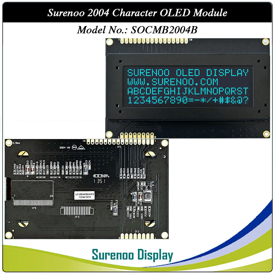 Surenoo COG OLED Module SOC2004B Outline=98.00X60.00MM Compatible Standard 2004 20*04 20X04 Character LCD Module Display Screen Panel 6800 4/8-Bit Parallel Serial SPI IIC I2C SSD1311 US2066 Controller