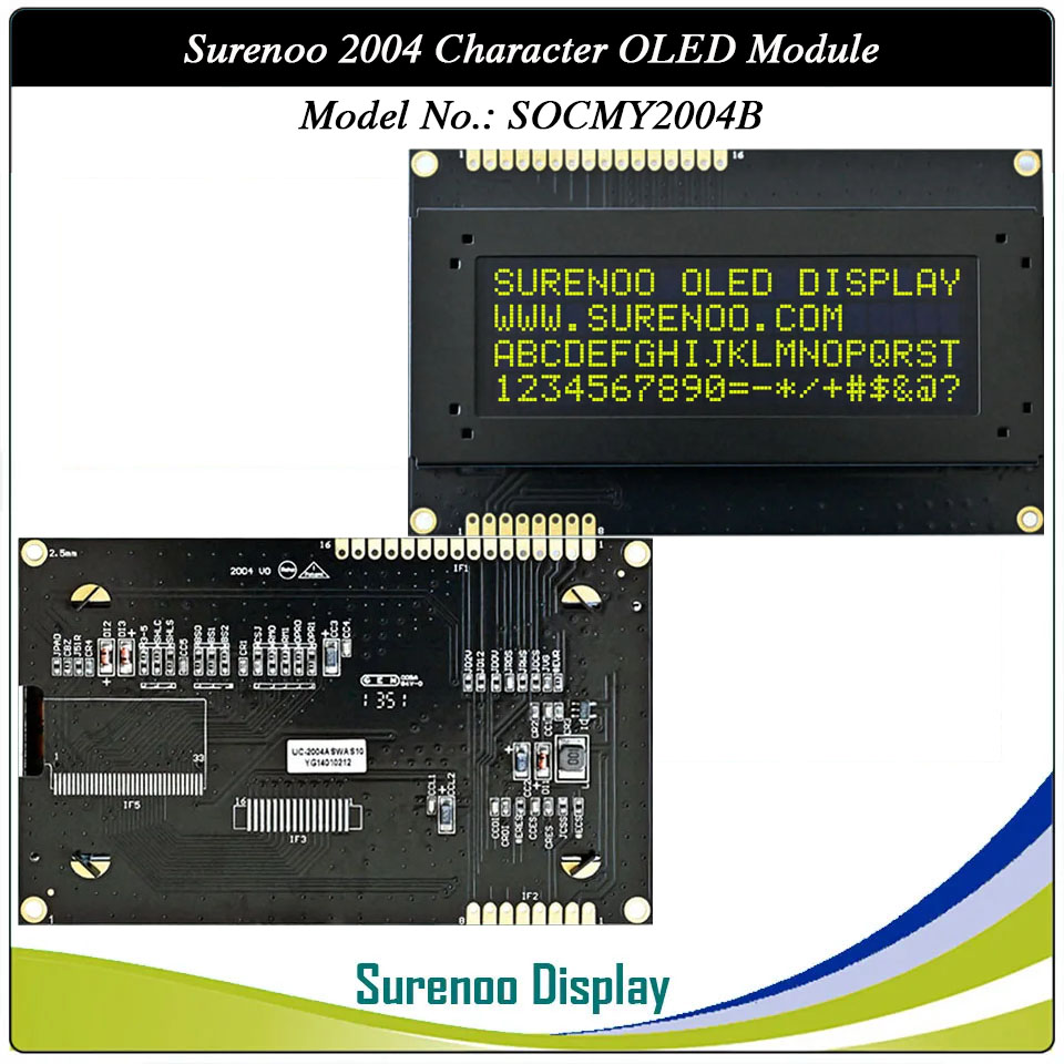 Surenoo COG OLED Module SOC2004B Outline=98.00X60.00MM Compatible Standard 2004 20*04 20X04 Character LCD Module Display Screen Panel 6800 4/8-Bit Parallel Serial SPI IIC I2C SSD1311 US2066 Controller