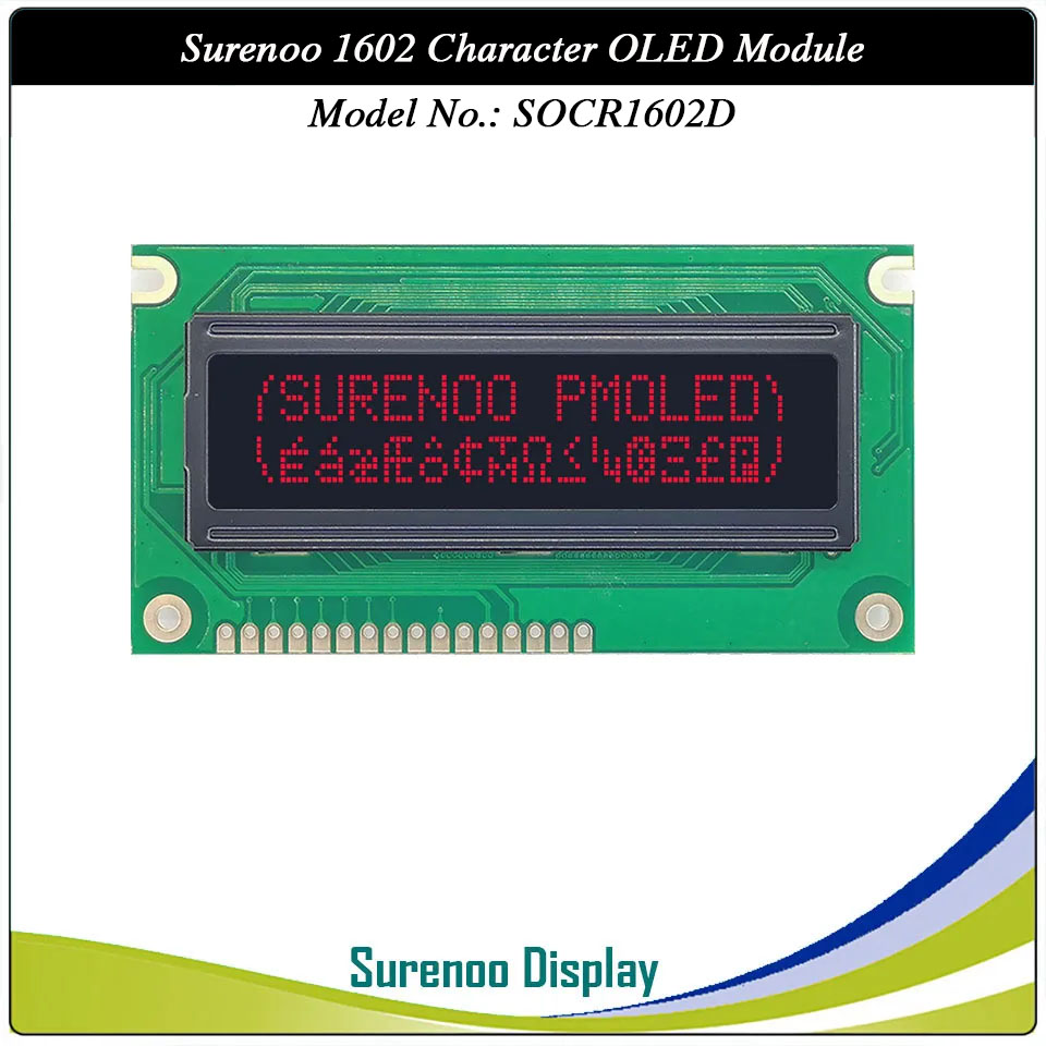 Surenoo OLED Module SOC1602D Outline=84.00X44.00MM Compatible Standard 1602 16*02 16X02 Character LCD Module Display Screen Panel 6800 4/8-bit Parallel Serial SPI IIC I2C PCF8574T WS0010 Controller