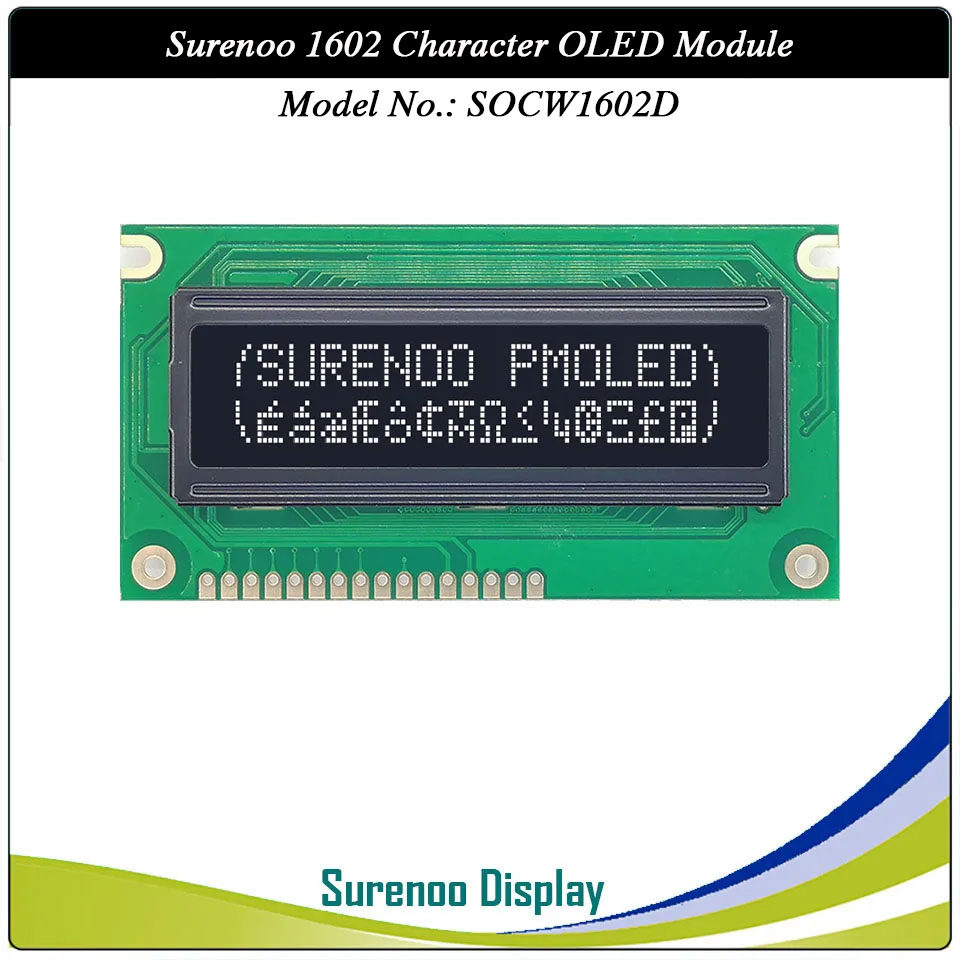 Surenoo OLED Module SOC1602D Outline=84.00X44.00MM Compatible Standard 1602 16*02 16X02 Character LCD Module Display Screen Panel 6800 4/8-bit Parallel Serial SPI IIC I2C PCF8574T WS0010 Controller