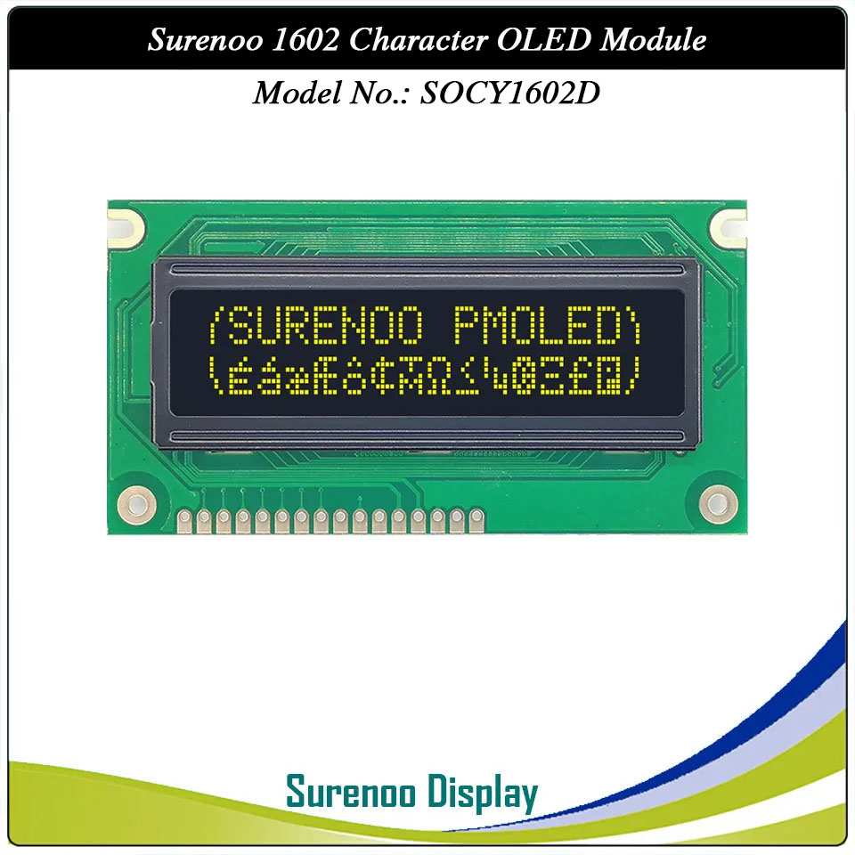 Surenoo OLED Module SOC1602D Outline=84.00X44.00MM Compatible Standard 1602 16*02 16X02 Character LCD Module Display Screen Panel 6800 4/8-bit Parallel Serial SPI IIC I2C PCF8574T WS0010 Controller