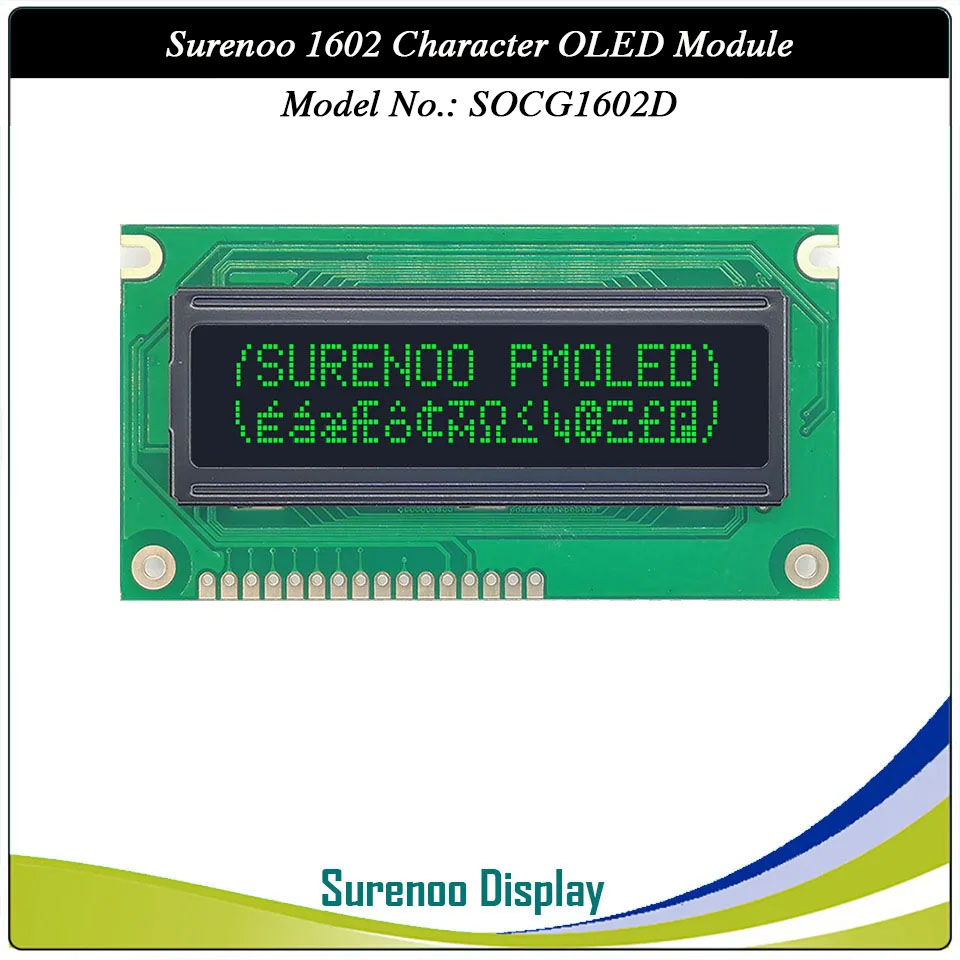Surenoo OLED Module SOC1602D Outline=84.00X44.00MM Compatible Standard 1602 16*02 16X02 Character LCD Module Display Screen Panel 6800 4/8-bit Parallel Serial SPI IIC I2C PCF8574T WS0010 Controller