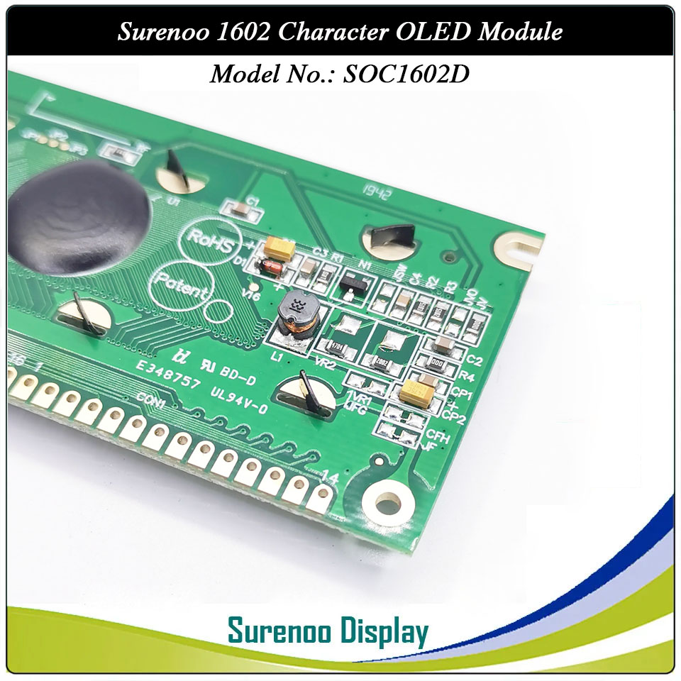 Surenoo OLED Module SOC1602D Outline=84.00X44.00MM Compatible Standard 1602 16*02 16X02 Character LCD Module Display Screen Panel 6800 4/8-bit Parallel Serial SPI IIC I2C PCF8574T WS0010 Controller