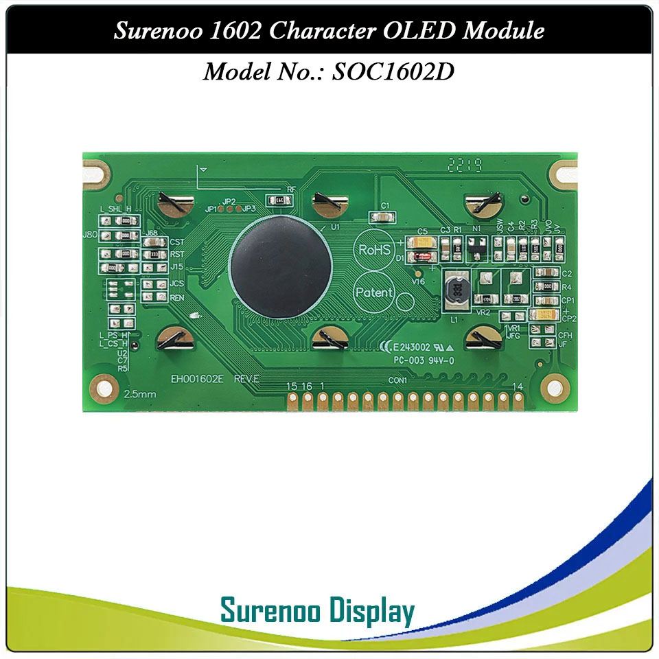 Surenoo OLED Module SOC1602D Outline=84.00X44.00MM Compatible Standard 1602 16*02 16X02 Character LCD Module Display Screen Panel 6800 4/8-bit Parallel Serial SPI IIC I2C PCF8574T WS0010 Controller