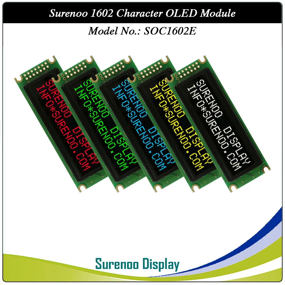 Surenoo OLED Module SOC1602E Outline=85.00X30.00MM Compatible Standard 1602 16*02 16X02 Character LCD Module Display Screen Panel 6800 4/8-bit Parallel Serial SPI IIC I2C PCF8574T WS0010 Controller