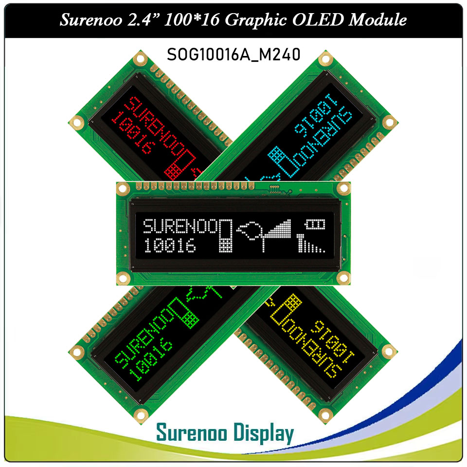 Surenoo OLED Module SOG10016A_M240 Outline=80.00X36.00MM Compatible Standard 1602 16*02 16X02 10016 100*16 100X16 Graphic LCD Module Display Screen Panel 6800 4/8-bit Parallel Serial SPI WS0010 Controller
