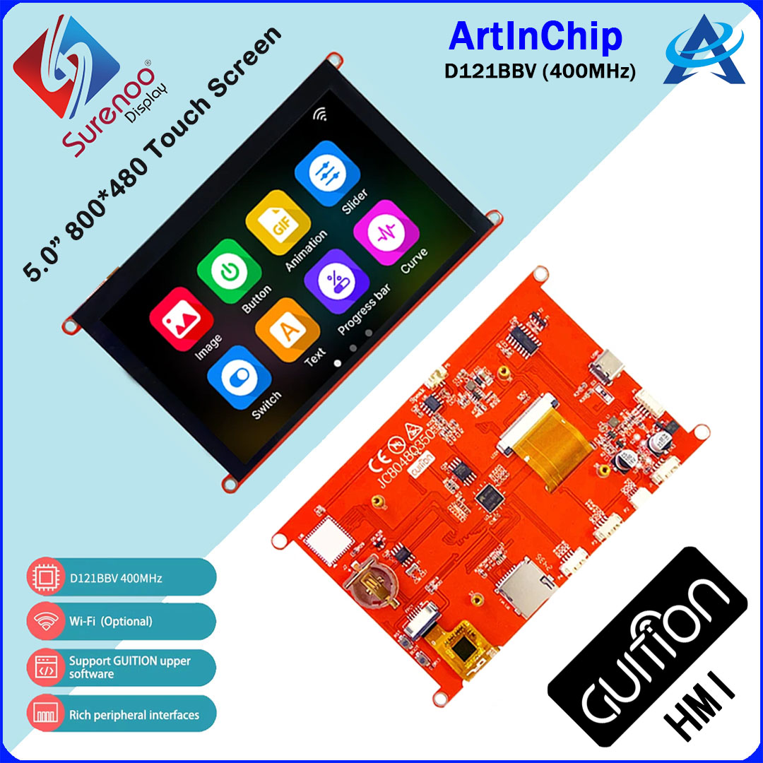 Guition HMI Q3 Series 5.0 inch 800X480 IPS LCD Display Module Capacitive Touch & WIFI Optional Screen Panel Main Controller ArtInChip D121BBV 400MHz Dominant Frequency Software Editing JC8048Q350