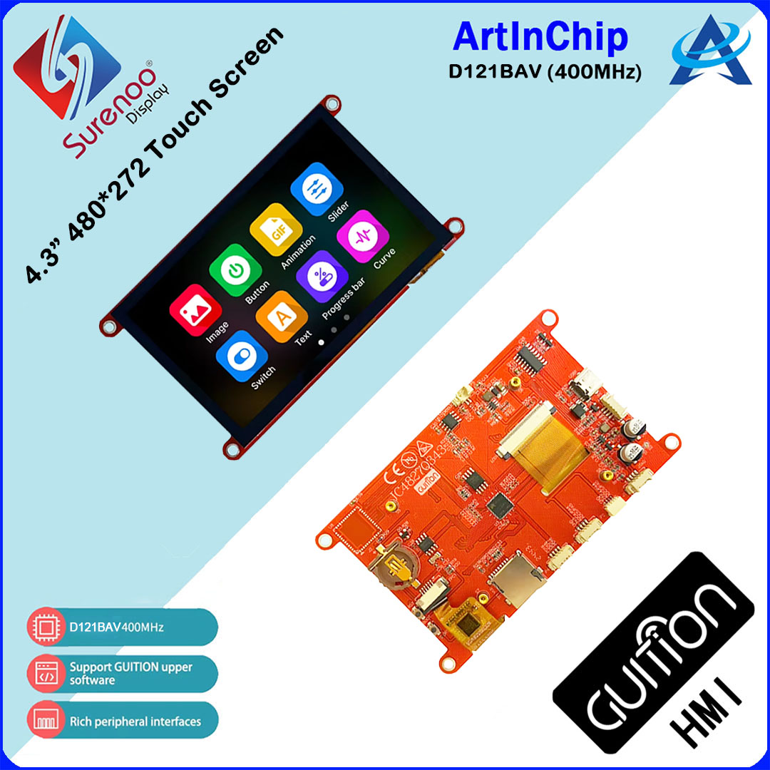 Guition HMI Q3 Series 4.3 inch 480X272 IPS LCD Display Module Capacitive Touch Optional Screen Panel Main Controller ArtInChip D121BAV 400MHz Dominant Frequency Software Editing JC4827Q343