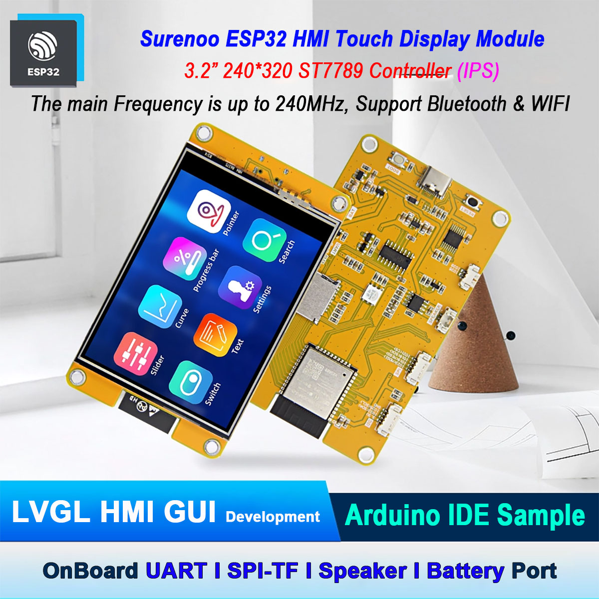 ESP32 Display 3.2-inch 240*320 IPS LCD Display Module Screen ESP32-WROOM-32 with WIFI and Bluetooth 520KB SRAM 4MB FLASH Development in LVGL, Arduino IDE, ESP IDE, Micropython, Mixly
