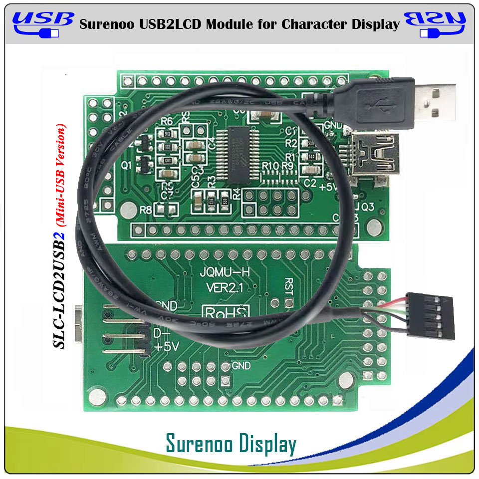 Surenoo USB LCD2USB USB2LCD PCB Adapter for AIP31066 ST7066 SPC780D HD44780 Controller 0802 1601 1602 1604 2002 2004 2402 4002 Character LCD OLED VFD Module Display Screen Panel LCD Smartie AIDA64