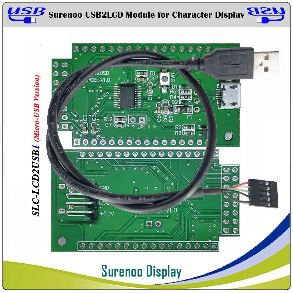 Surenoo USB LCD2USB USB2LCD PCB Adapter for AIP31066 ST7066 SPC780D HD44780 Controller 0802 1601 1602 1604 2002 2004 2402 4002 Character LCD OLED VFD Module Display Screen Panel LCD Smartie AIDA64