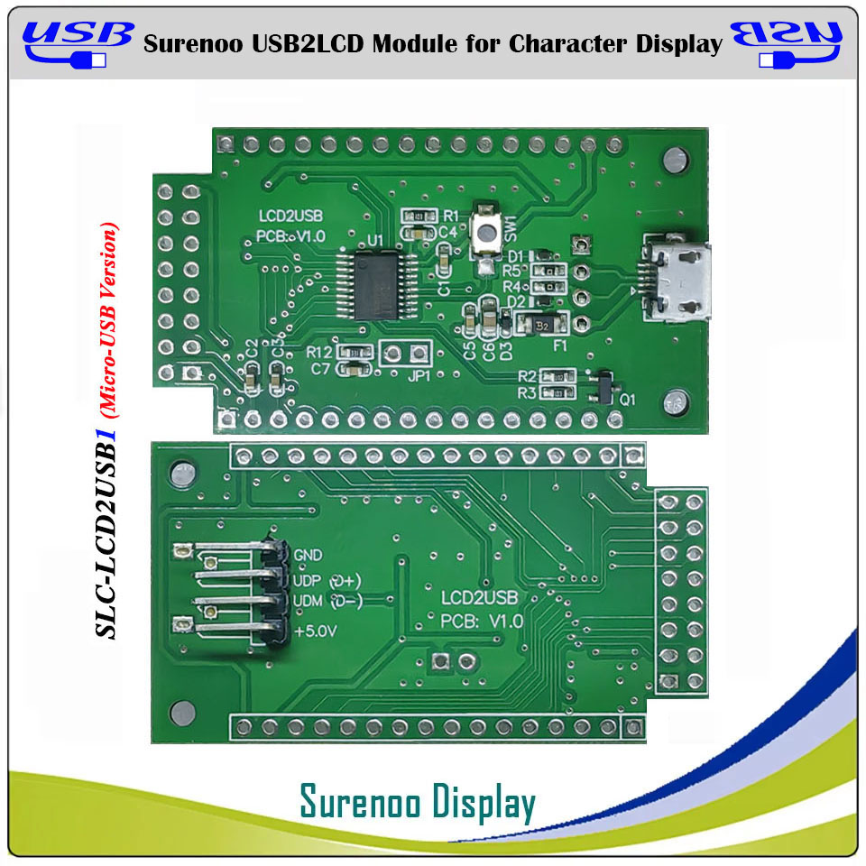 Surenoo USB LCD2USB USB2LCD PCB Adapter for AIP31066 ST7066 SPC780D HD44780 Controller 0802 1601 1602 1604 2002 2004 2402 4002 Character LCD OLED VFD Module Display Screen Panel LCD Smartie AIDA64