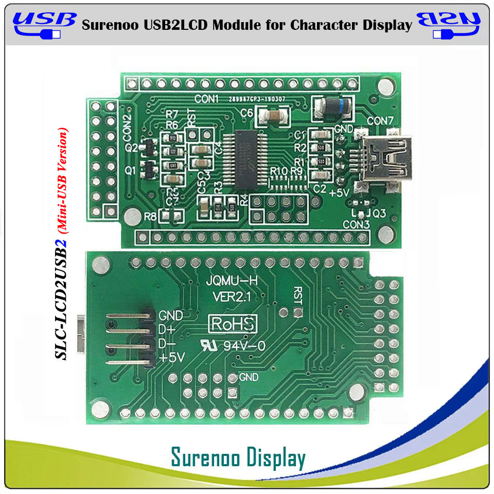 Surenoo USB LCD2USB USB2LCD PCB Adapter for AIP31066 ST7066 SPC780D HD44780 Controller 0802 1601 1602 1604 2002 2004 2402 4002 Character LCD OLED VFD Module Display Screen Panel LCD Smartie AIDA64