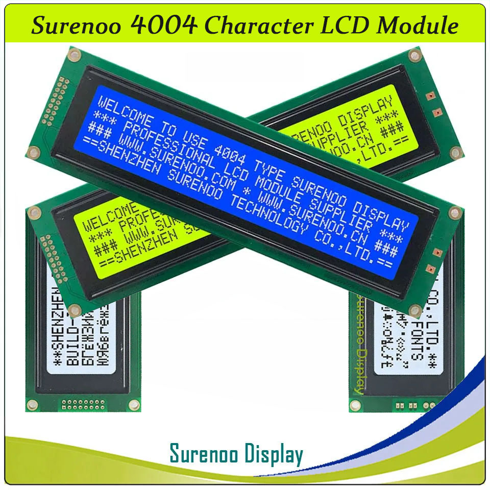 SLC4004A Outline=190.00X54.00MM 4004 40*4 Surenoo Character LCD Module Display Screen Panel 6800 4/8-bit Parallel Serial IIC I2C LCD2USB USB2LCD AIP31066 SPLC780D ST7066 Controller STN Yellow Green Blue Negative LED Backlight for LCD Smartie AIDA64