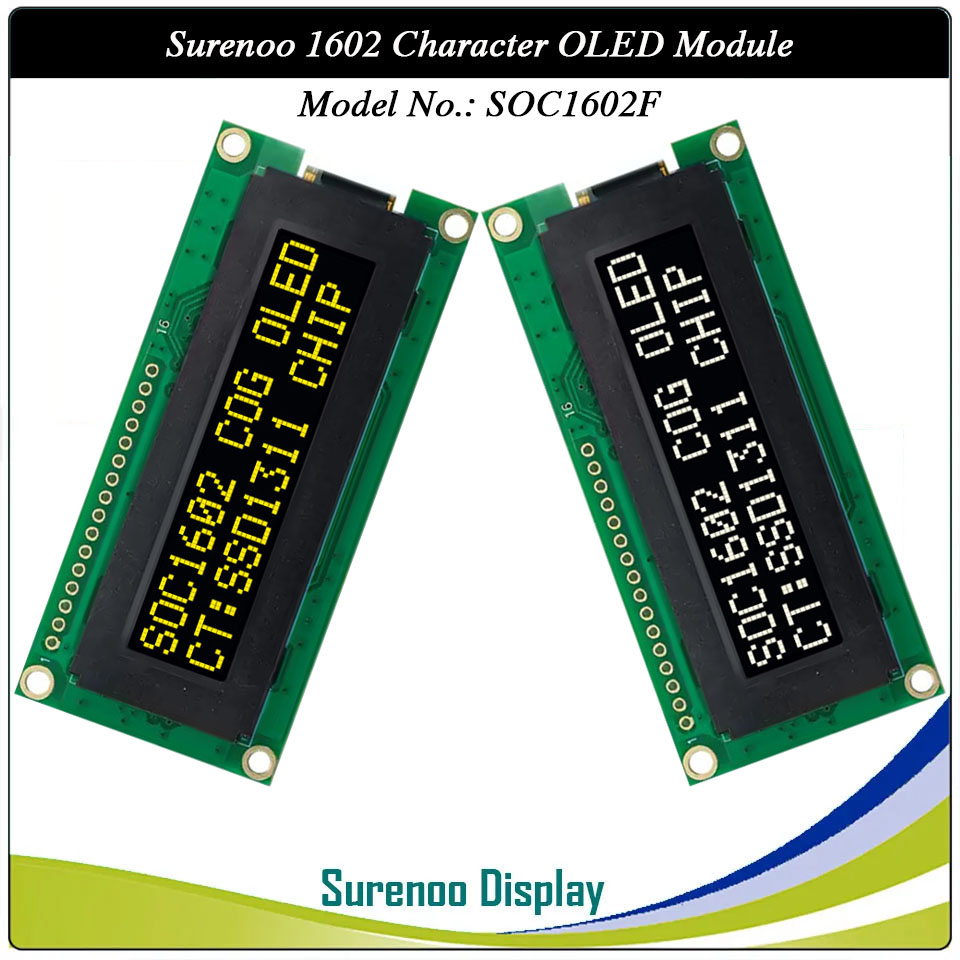 Surenoo COG OLED Module SOC1602F Outline=80.00X36.00MM 1602 16*02 16X2 Character LCD Module Display Screen Panel 6800/8080 8-Bit/4-Bit MPU Interface Serial 4-SPI I2C IIC SSD1311 Controller