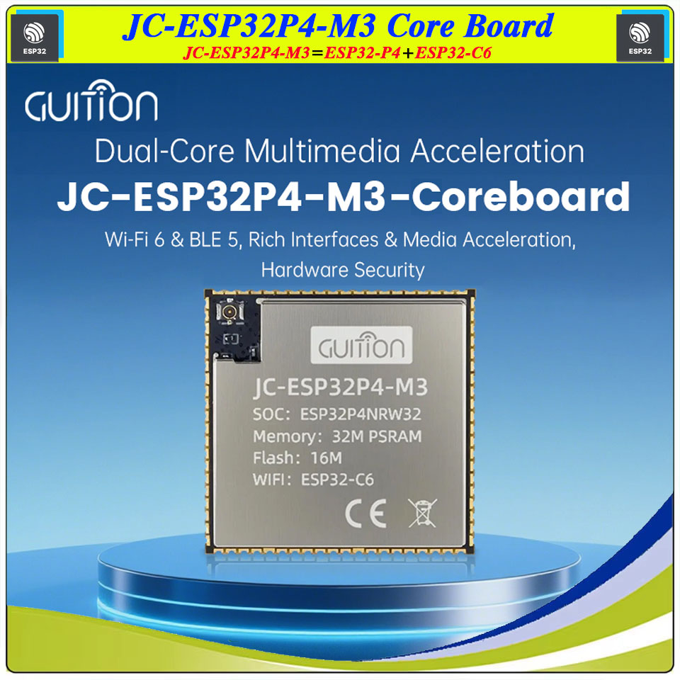 Guition JC-ESP32P4-M3-C6 CoreBoard = ESP32-P4 + ESP32-C6 Minimum System Core Board WIFI Bluetooth Main Frequency 360MHz PSRAM 32MB Flash 16MB