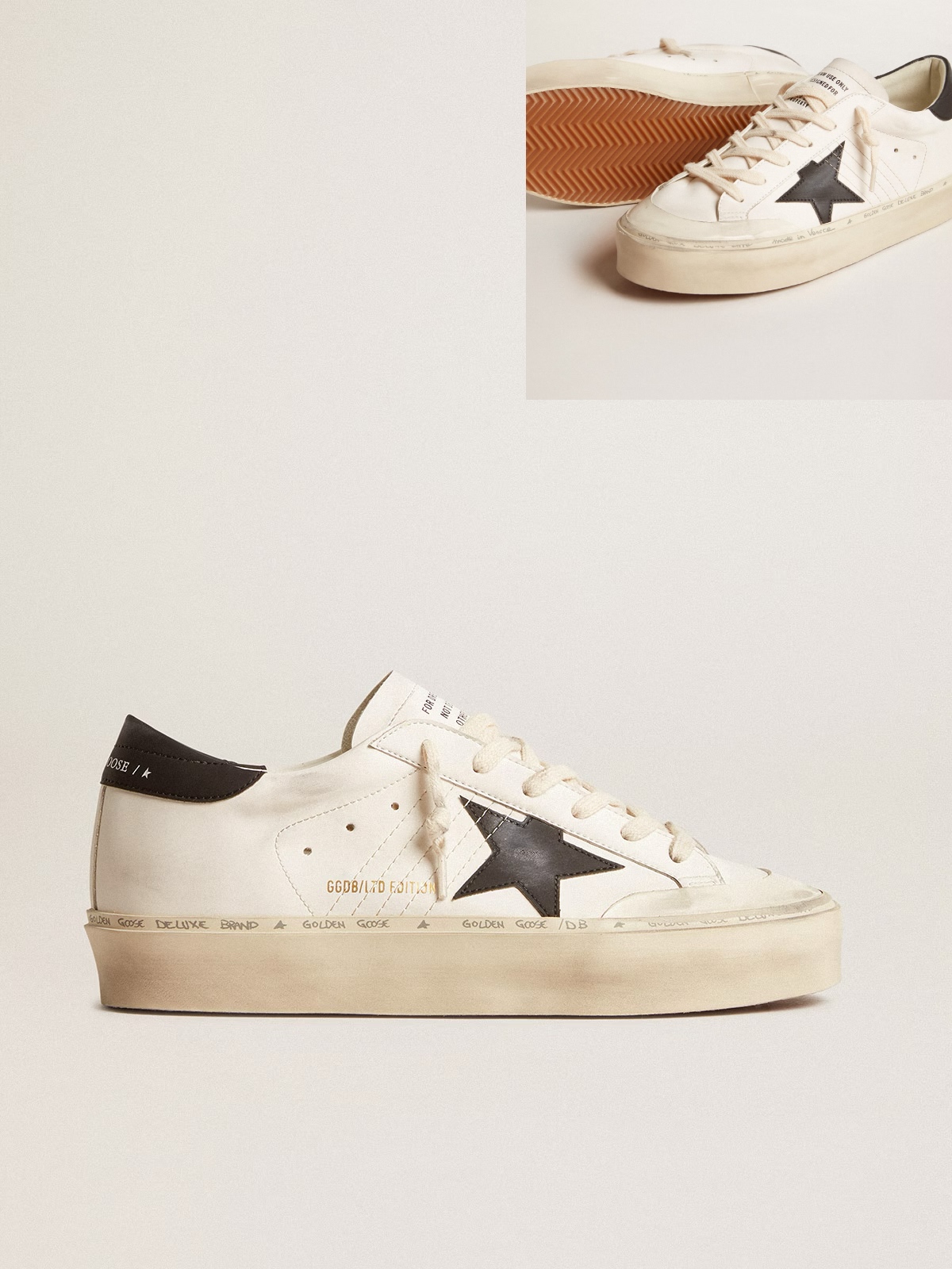 Golden Goose GGDB Golden Goose GGDB Woman's white bio-based Hi Star LTD with black bio-based star and heel tab