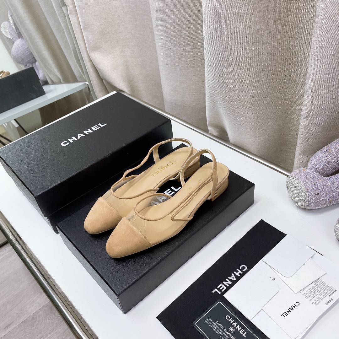 Chanel Chunky Heel High Heeled Rear Hollow Sandals Slipper Shoes