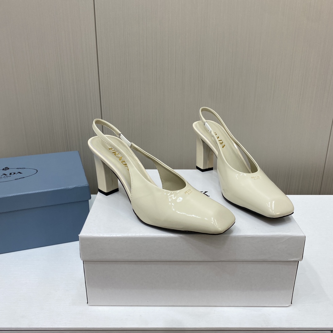 Prada Square Head High Heeled Chunky Sandals Slipper Rear Hollow Single Shoes