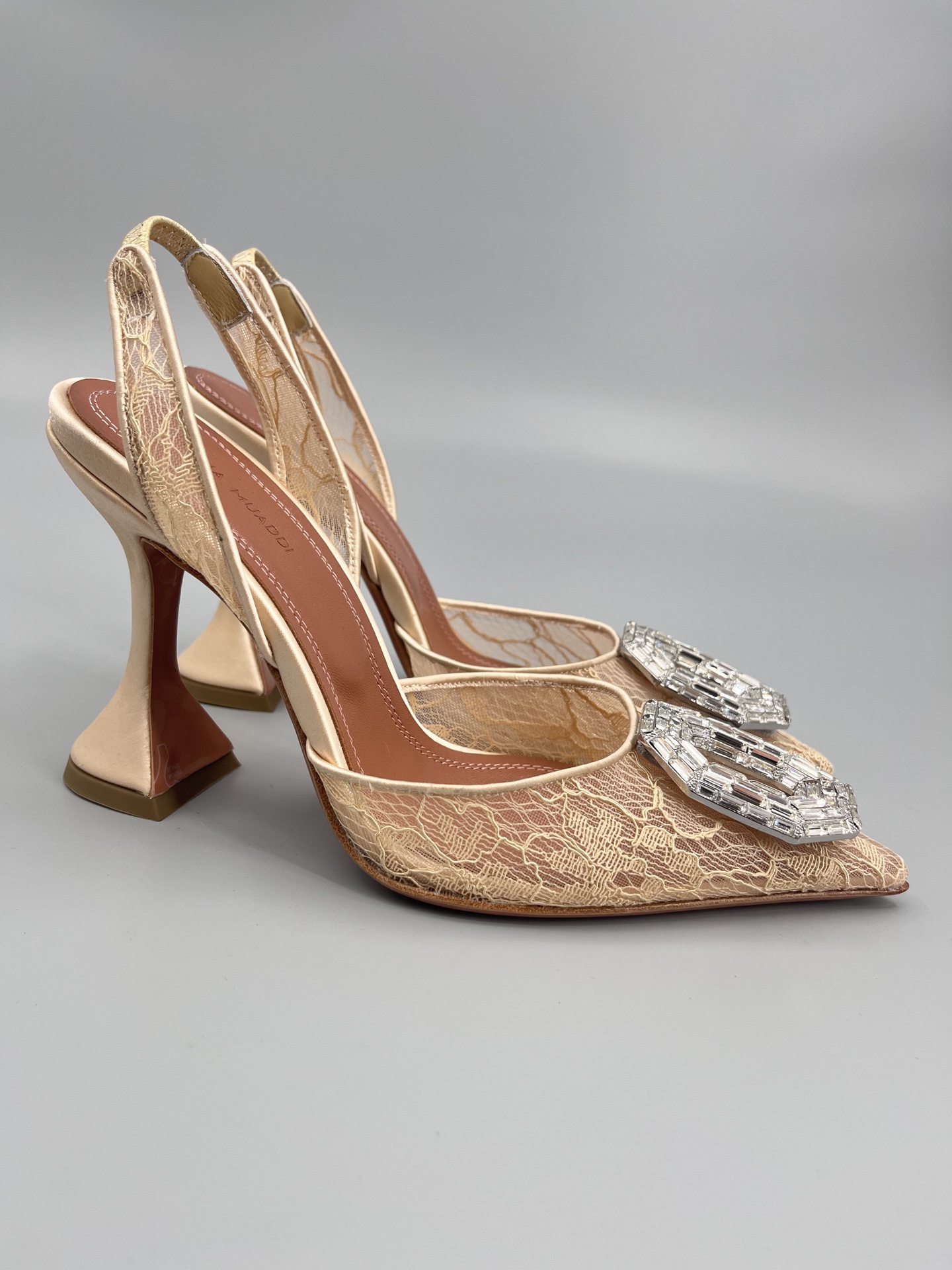 Amina Muaddi Sunflower Crystal Embellished Lace Up Heels Sandals Slipper Shoes