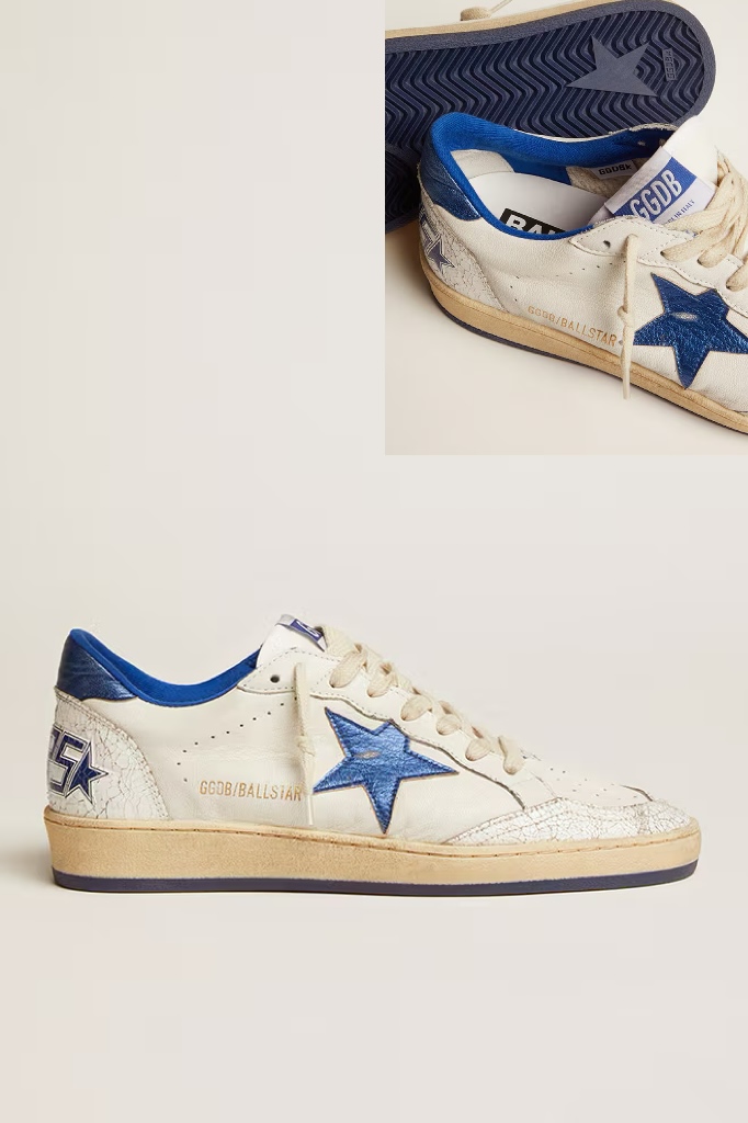 Golden Goose GGDB Golden Goose GGDB Women's Ball Star in white nappa with bright blue metallic leather star and heel tab