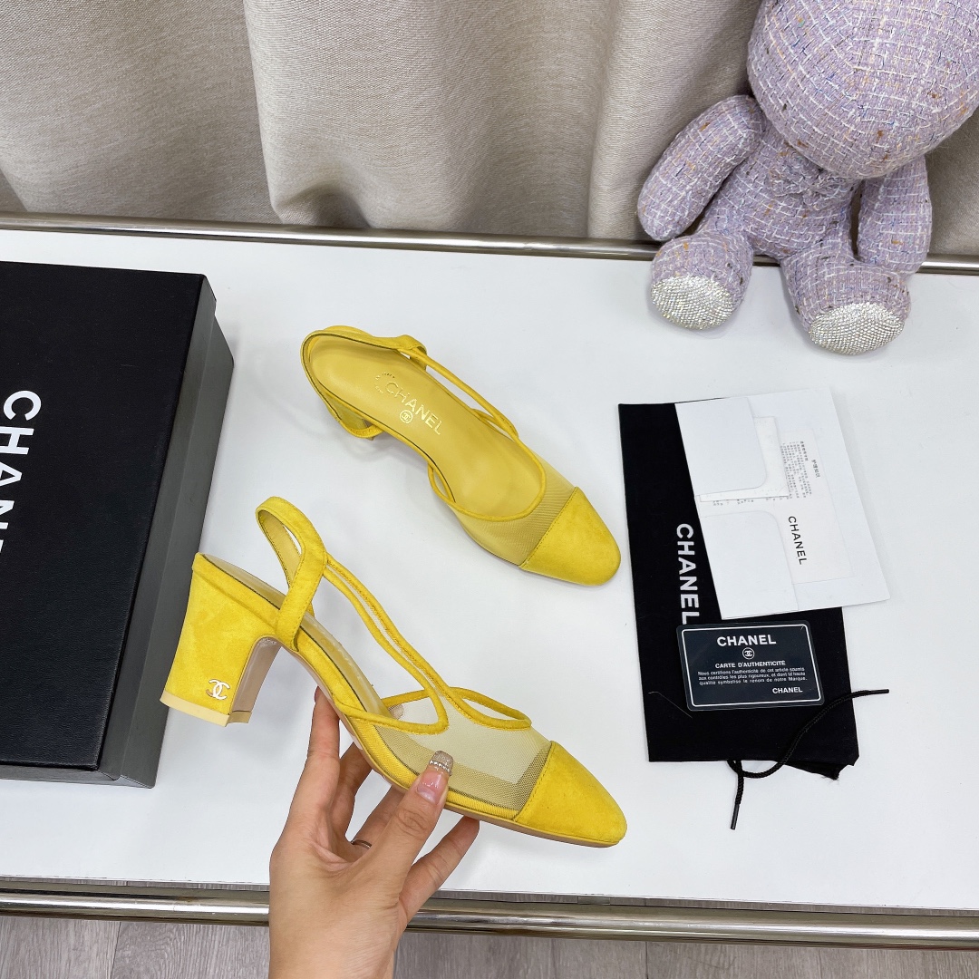 Chanel Chunky Heel High Heeled Rear Hollow Sandals Slipper Shoes