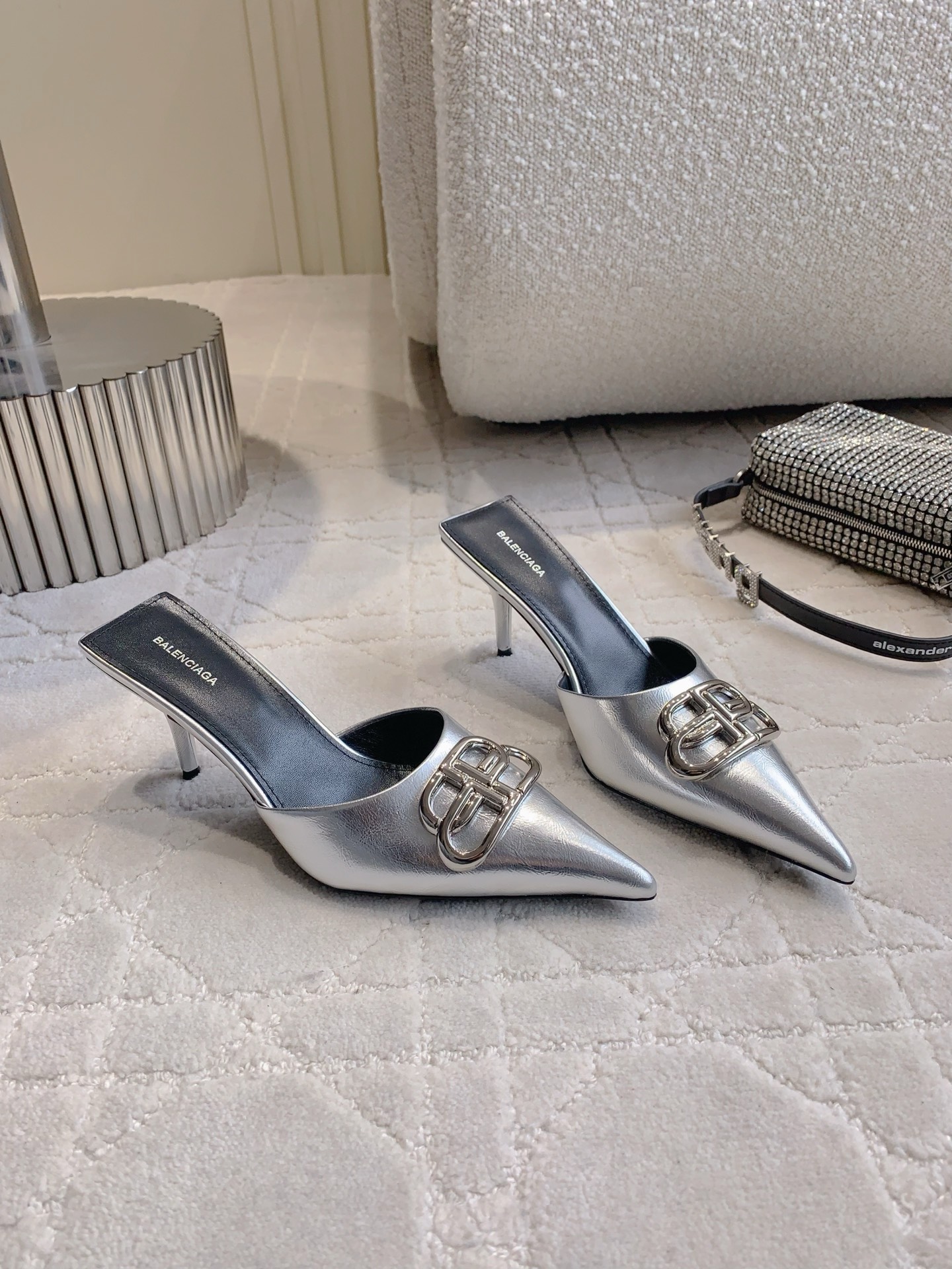 Balenciaga Classic Pointed Toe High Heel Mule Half Sandals Slipper Heels Shoes