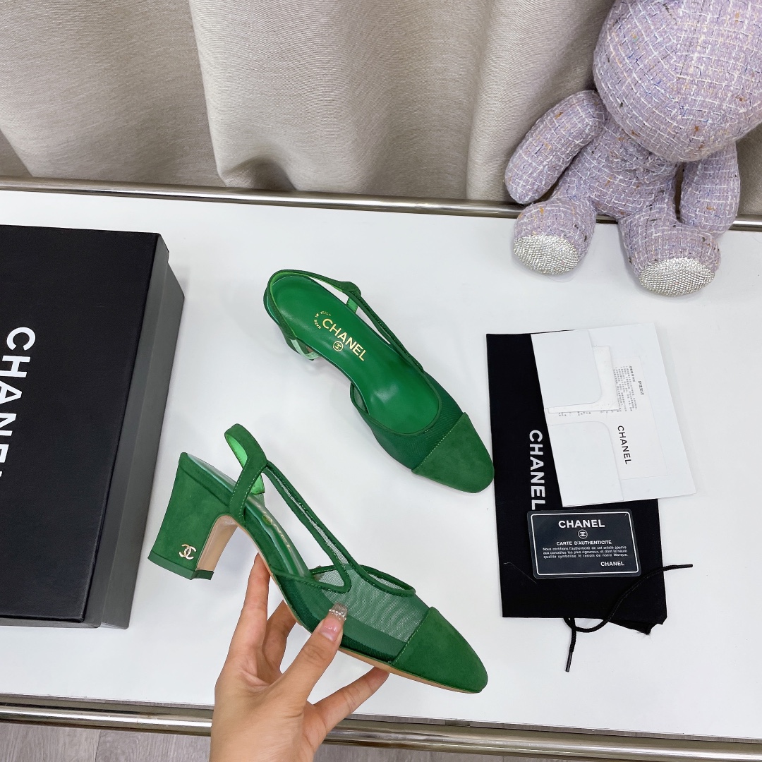 Chanel Chunky Heel High Heeled Rear Hollow Sandals Slipper Shoes
