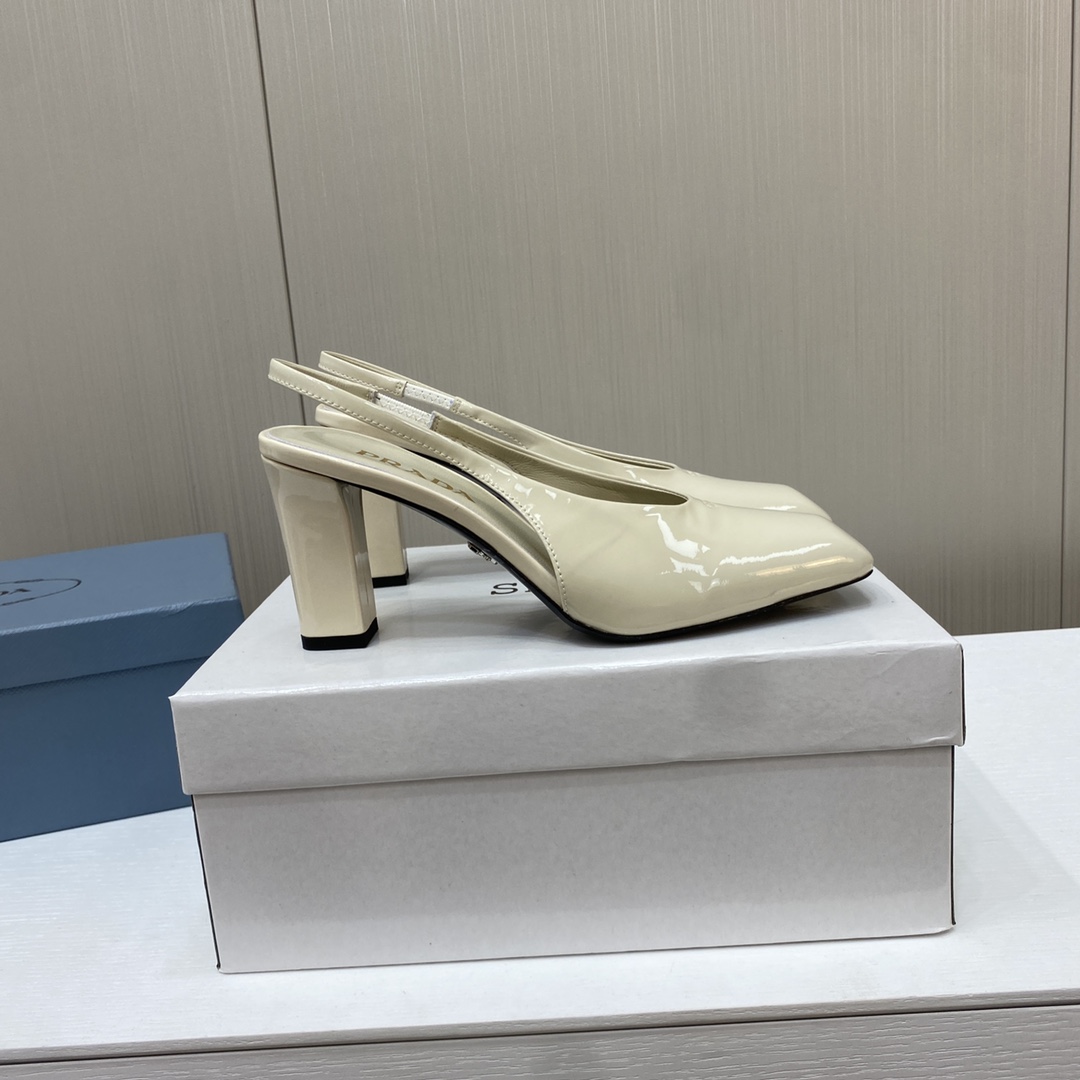 Prada Square Head High Heeled Chunky Sandals Slipper Rear Hollow Single Shoes