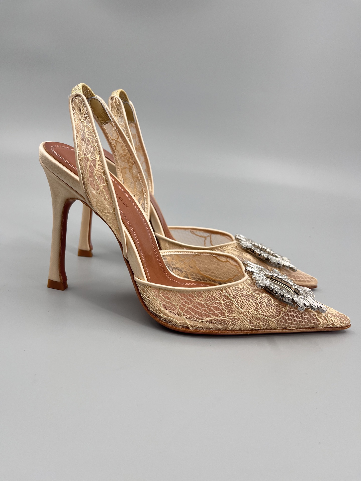 Amina Muaddi Sunflower Crystal Embellished Lace Up Heels Sandals Slipper Shoes