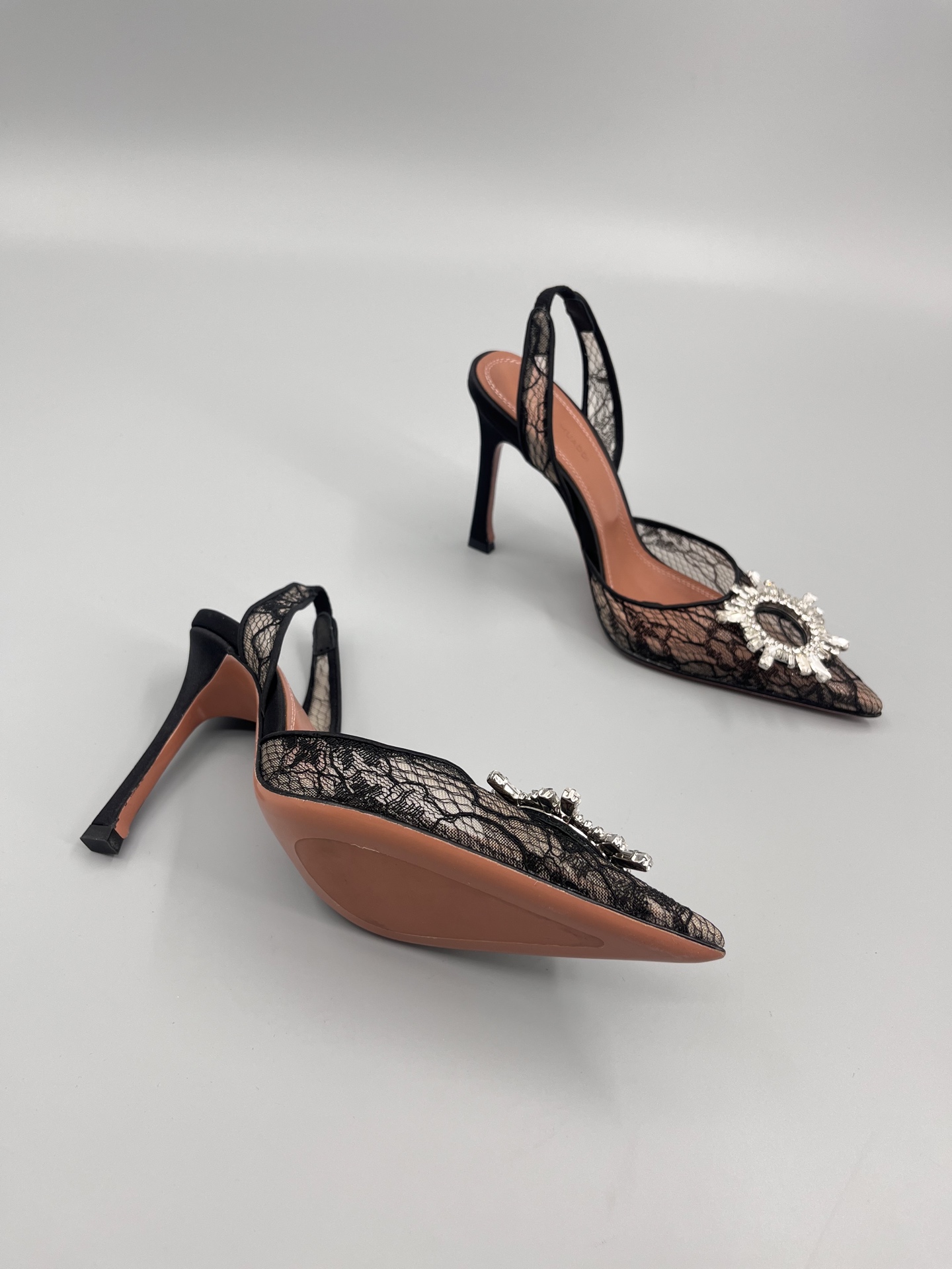 Amina Muaddi Sunflower Crystal Embellished Lace Up Heels Sandals Slipper Shoes