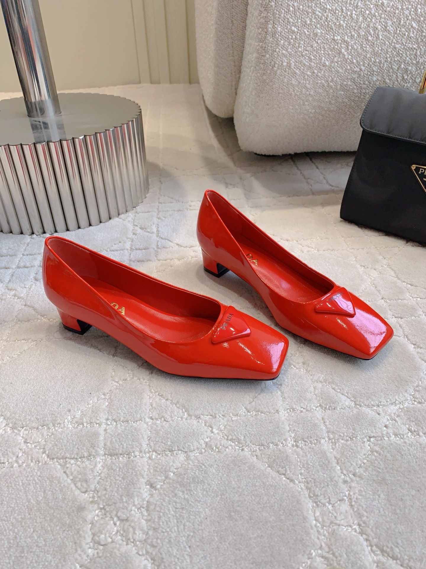 Prada Triangle Square Toe Chunky Heel Shoes Sandals Slipper Shoes