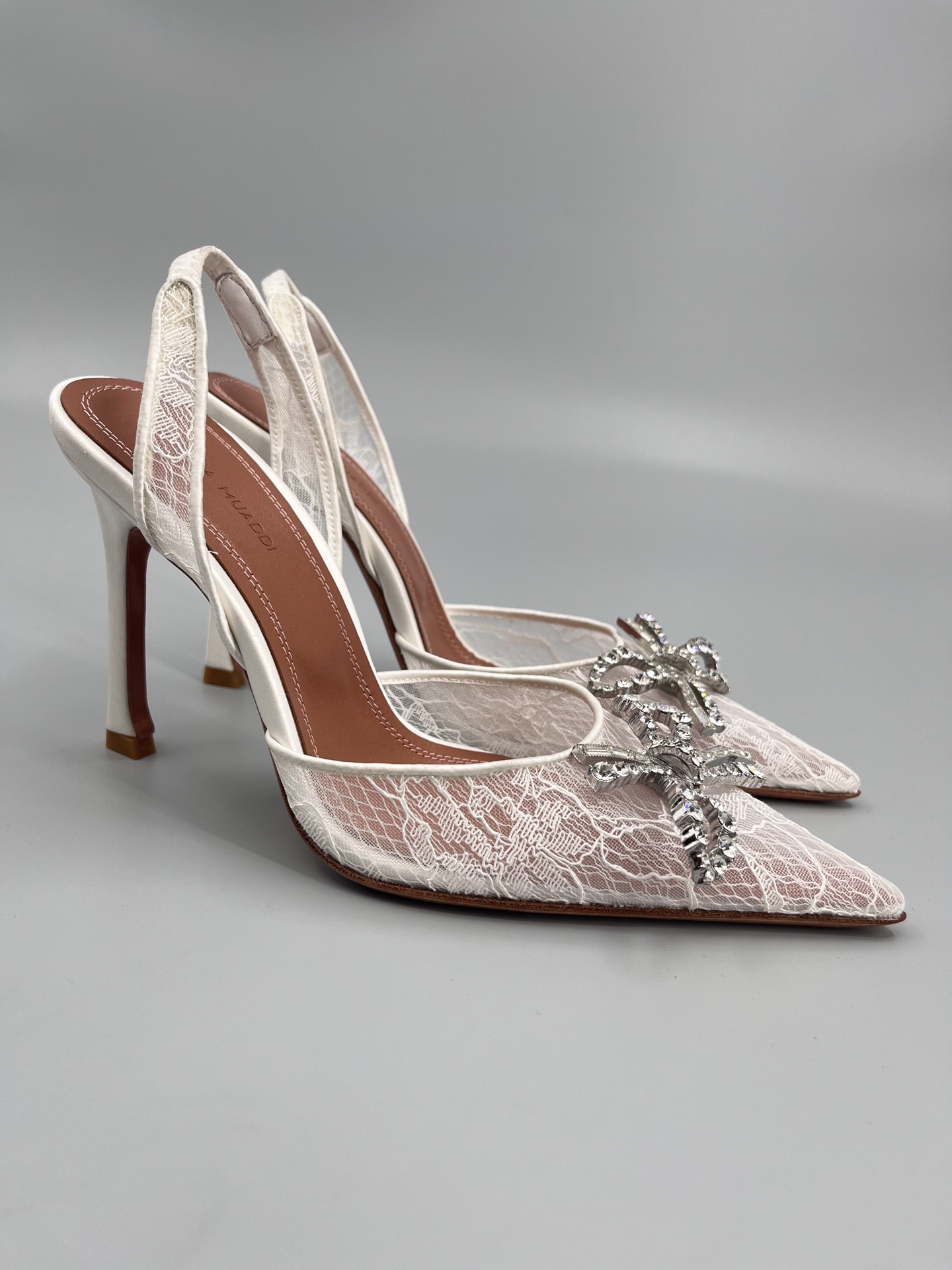 Amina Muaddi Sunflower Crystal Embellished Lace Up Heels Sandals Slipper Shoes