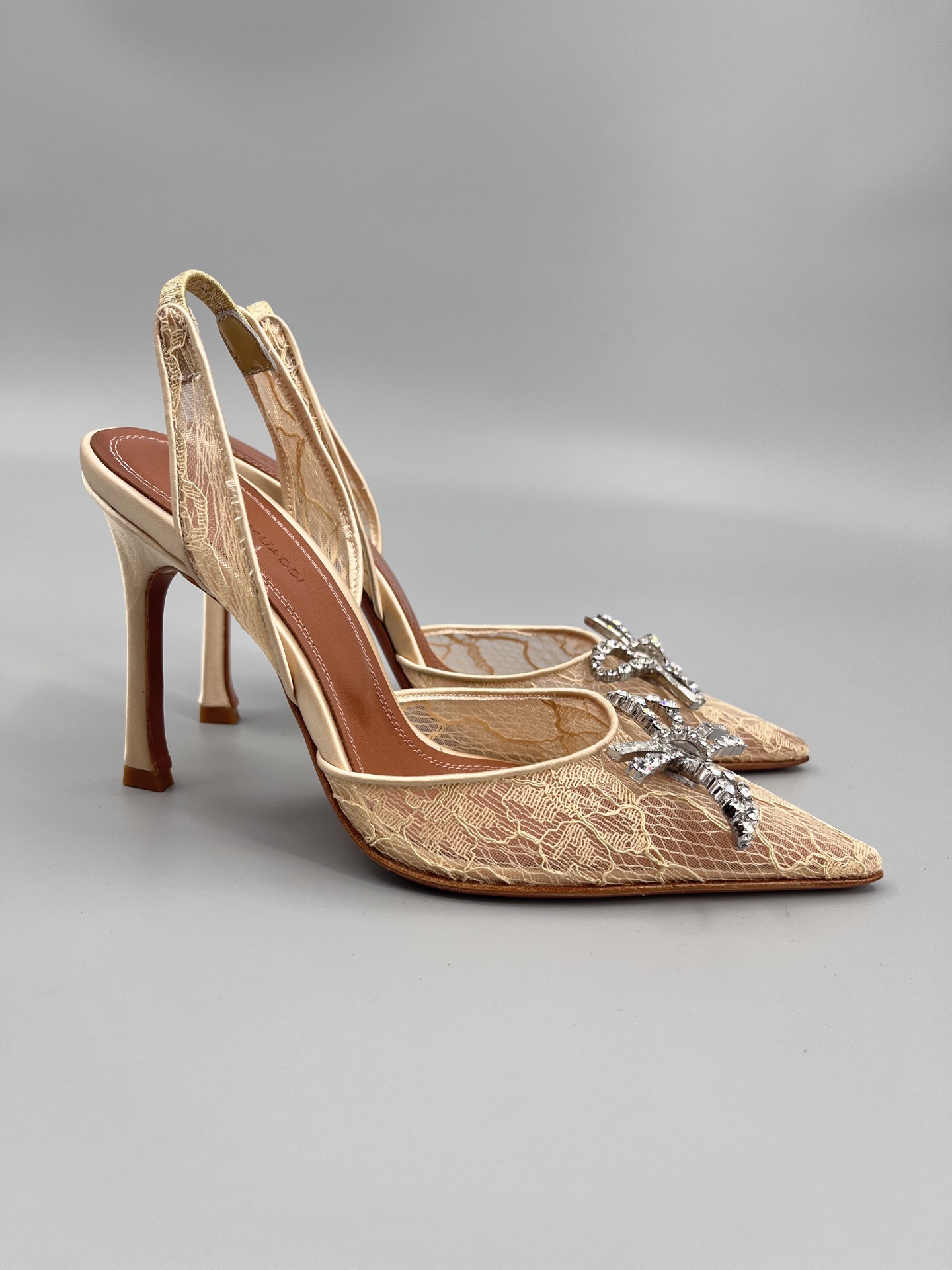 Amina Muaddi Sunflower Crystal Embellished Lace Up Heels Sandals Slipper Shoes