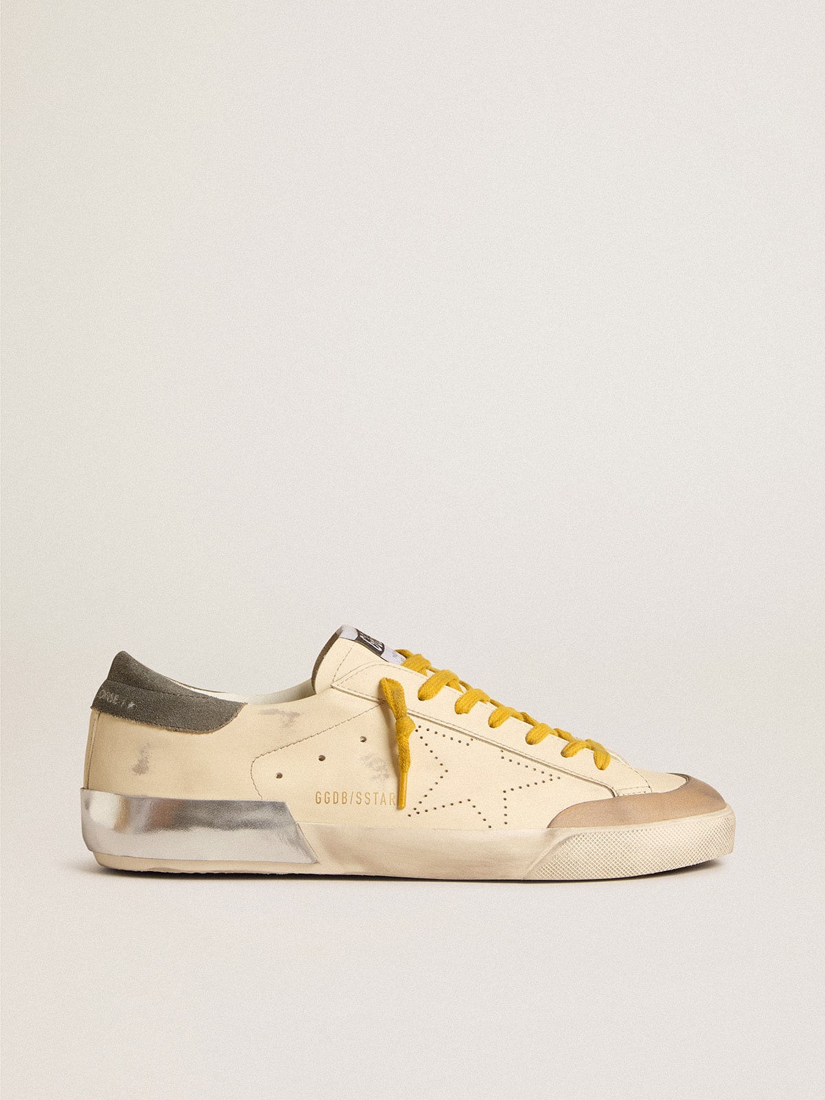 Golden Goose GGDB Men's Super-Star in leather with perforated star and gray suede heel tab