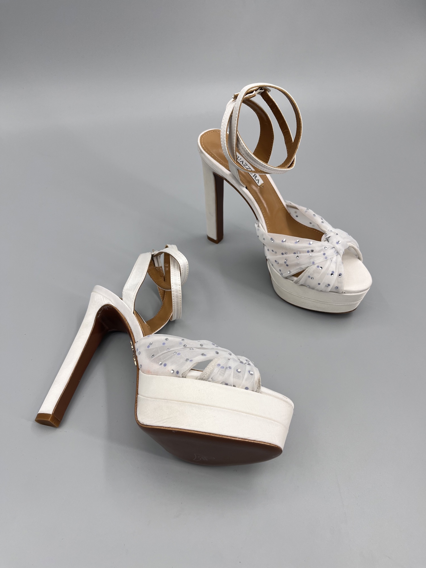 AQUAZZURA Rhinestone Embellished High Heeled Sandals Slipper Shoes
