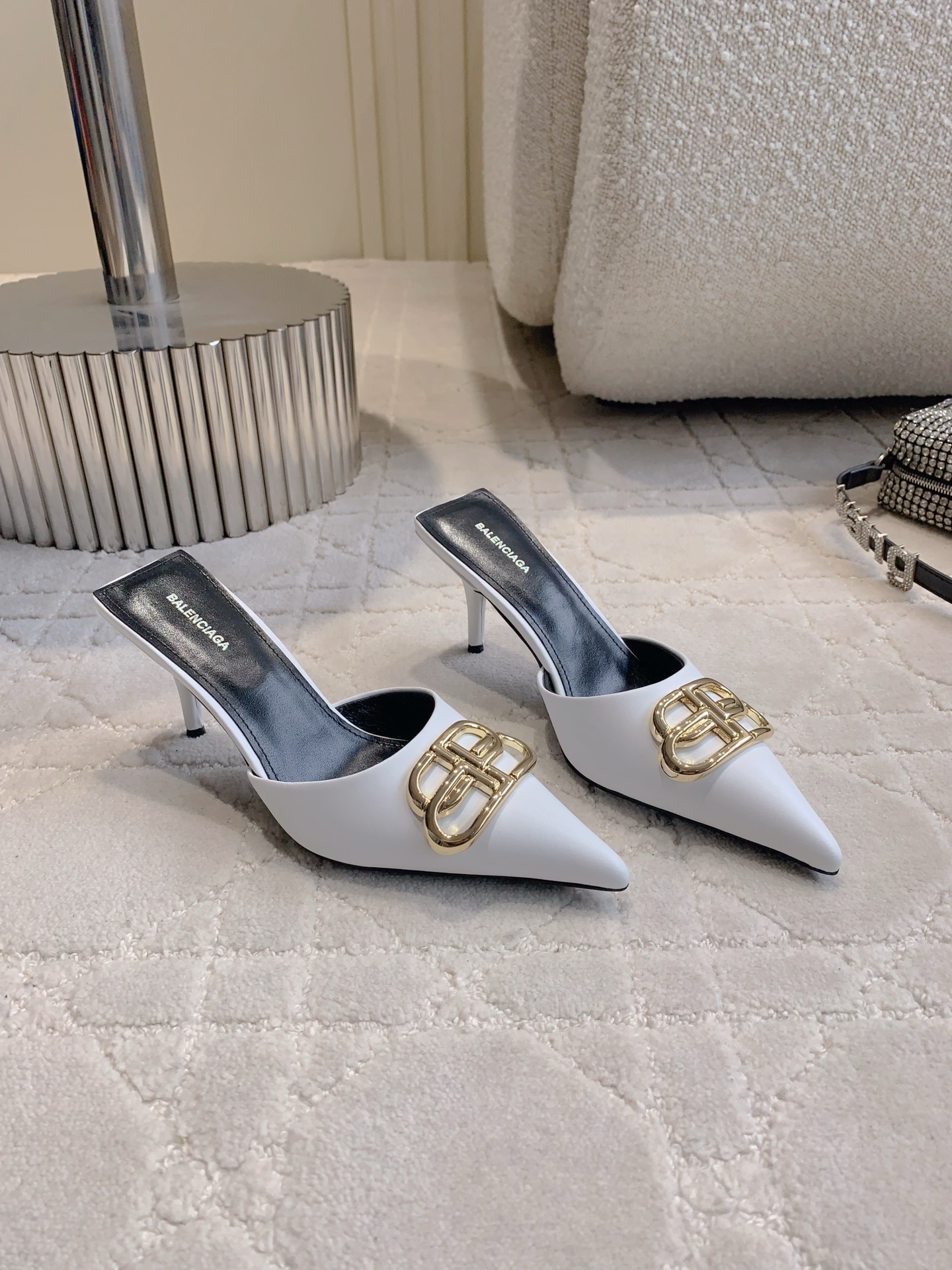 Balenciaga Classic Pointed Toe High Heel Mule Half Sandals Slipper Heels Shoes