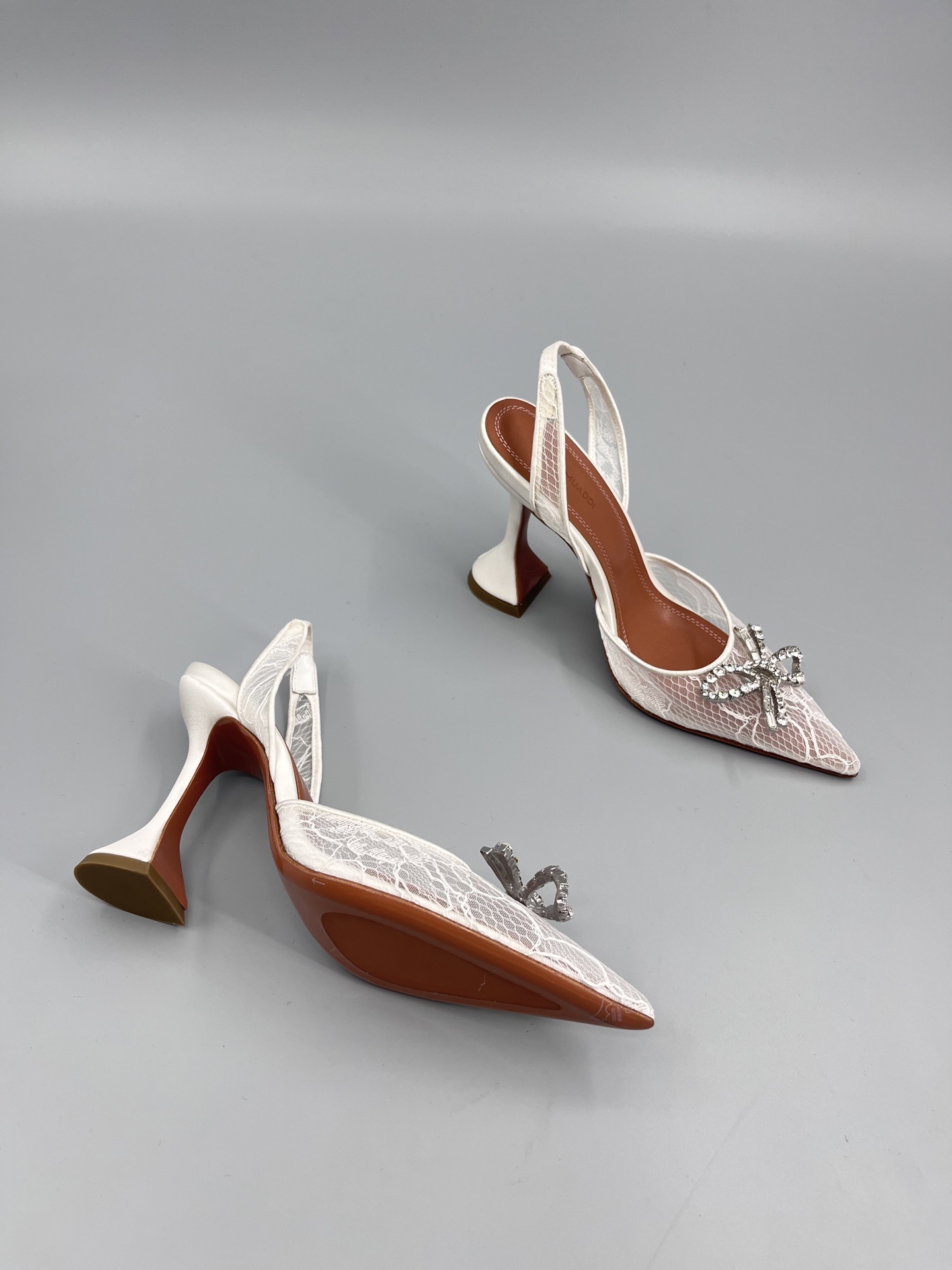 Amina Muaddi Sunflower Crystal Embellished Lace Up Heels Sandals Slipper Shoes