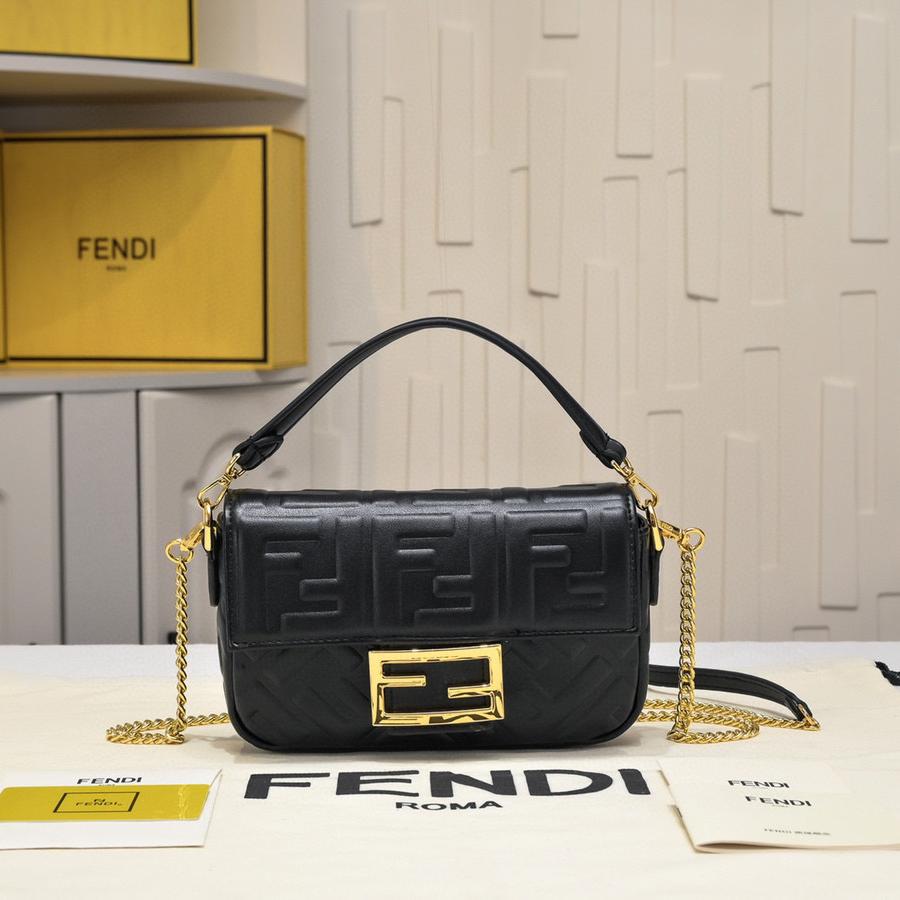 Fendi Baguette Mini Black nappa leather bag with FF motif Shoulder Crossbody Bag