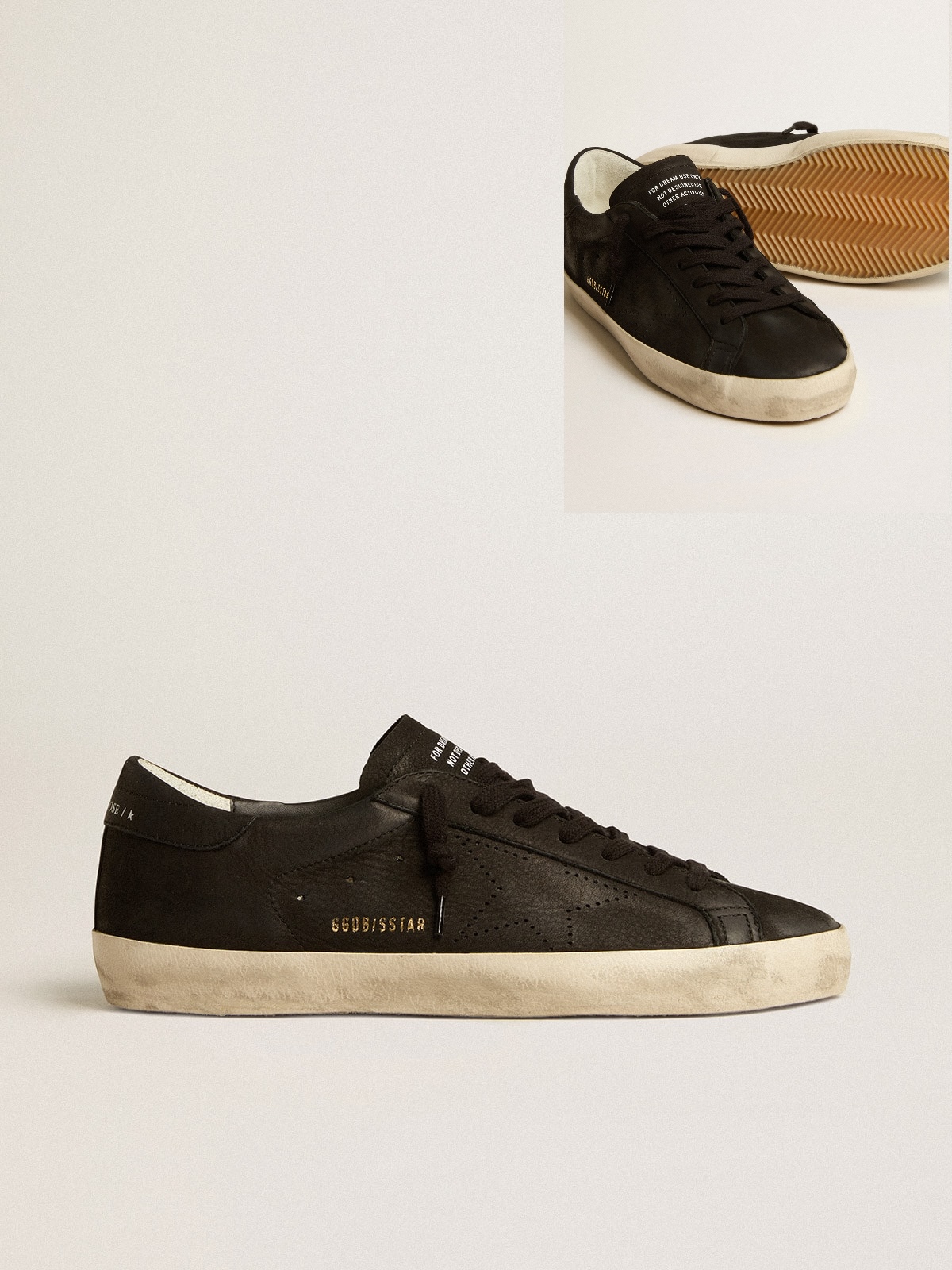 Golden Goose GGDB Men's Super-Star in black nubuck with perforated star and black nubuck heel tab