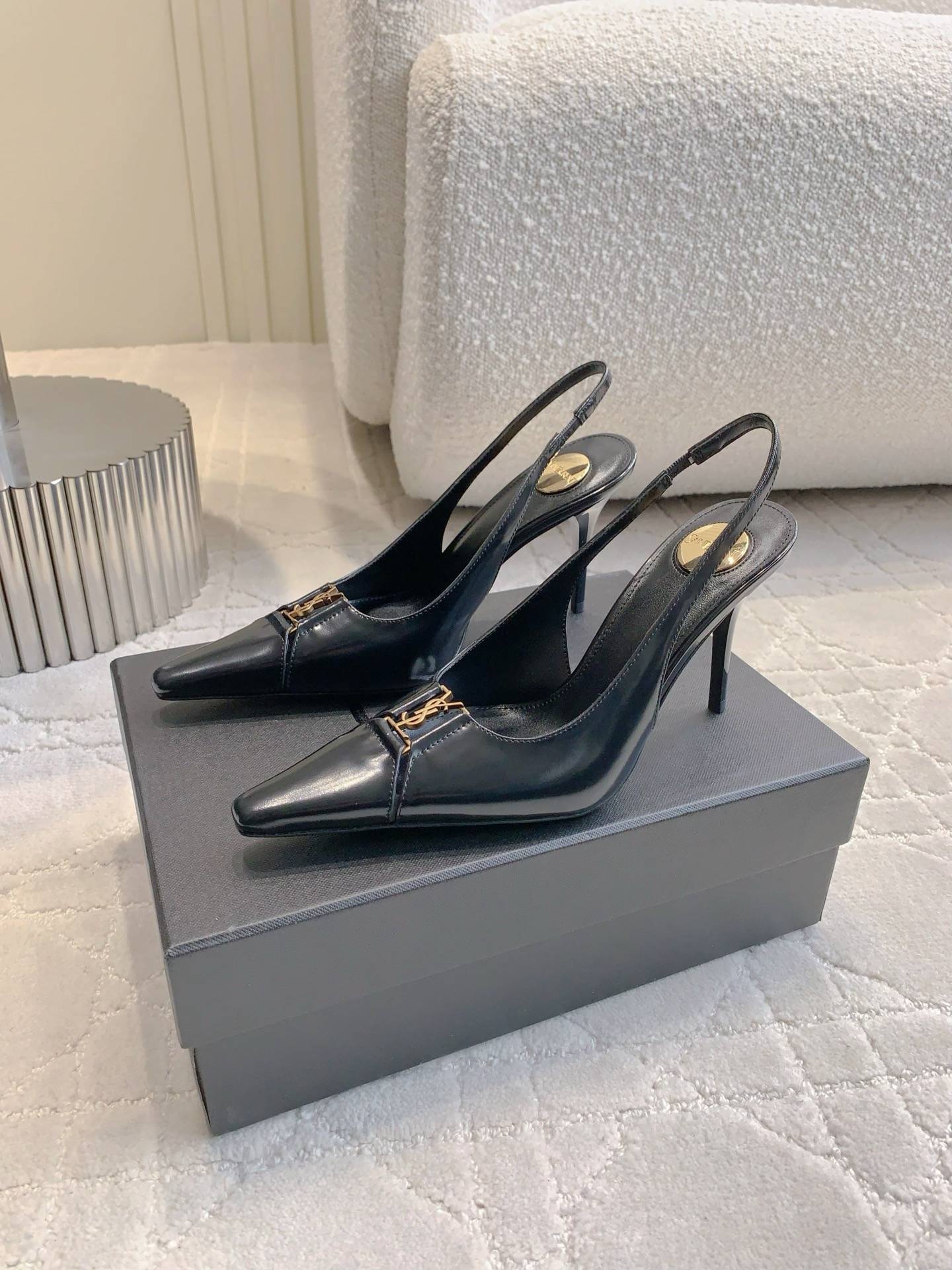 Saint Laurent YSL Pointed Toe Hollow Back Heels Sandals Slipper Shoes