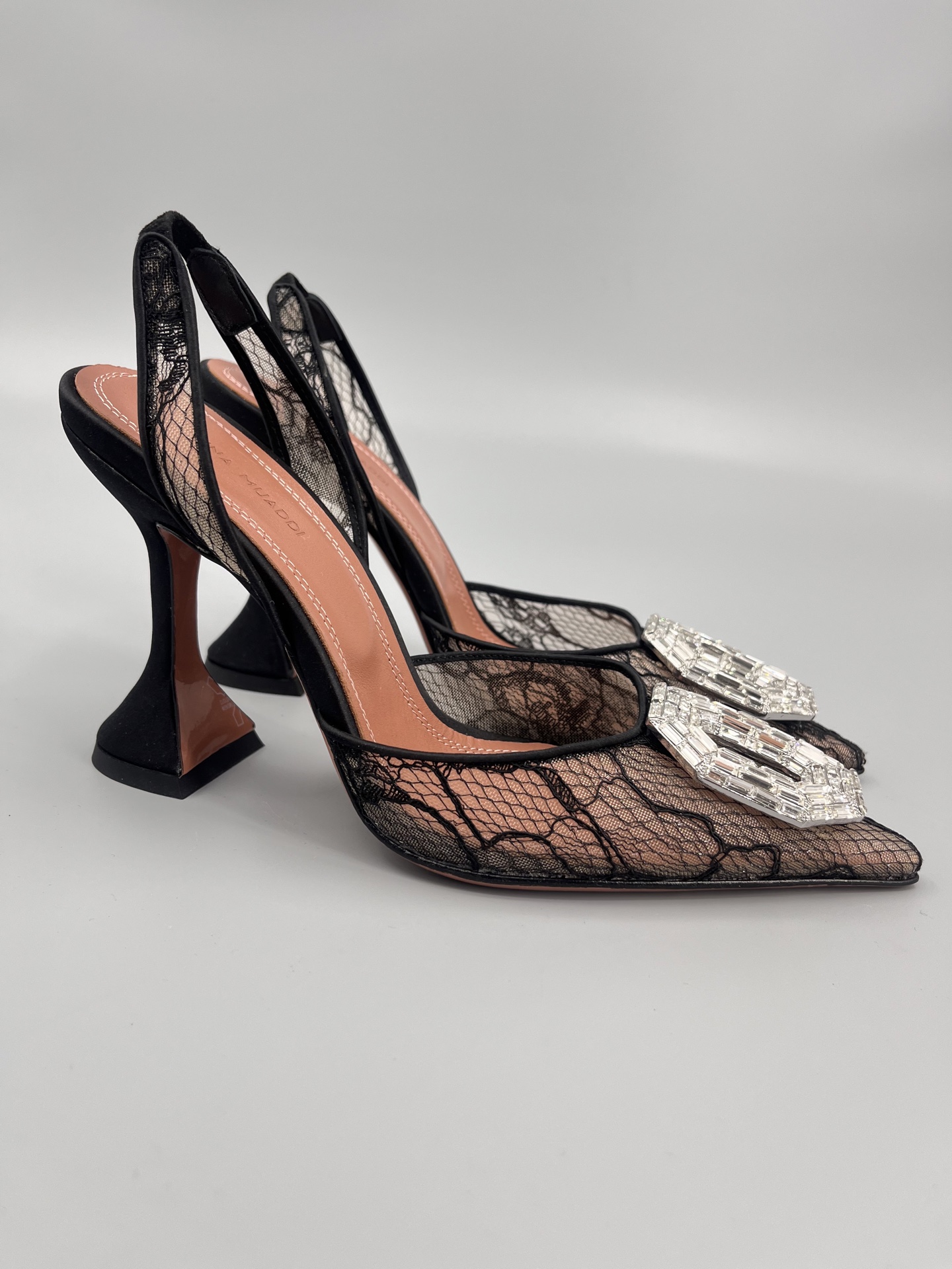 Amina Muaddi Sunflower Crystal Embellished Lace Up Heels Sandals Slipper Shoes