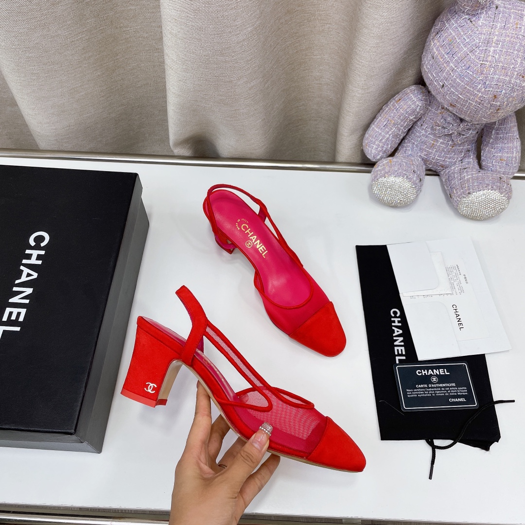 Chanel Chunky Heel High Heeled Rear Hollow Sandals Slipper Shoes