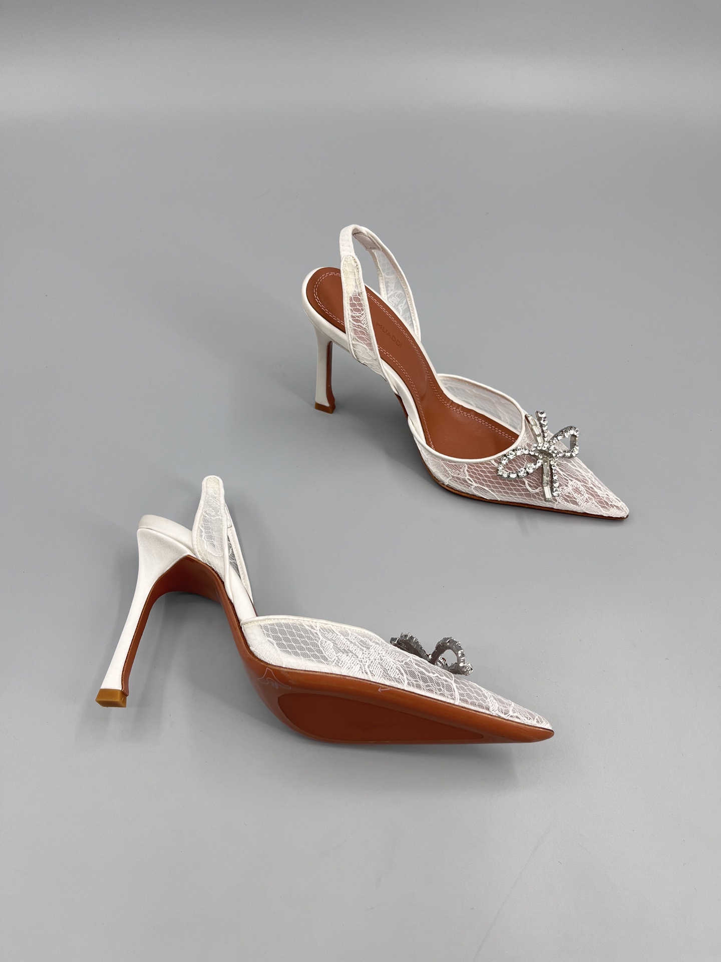 Amina Muaddi Sunflower Crystal Embellished Lace Up Heels Sandals Slipper Shoes