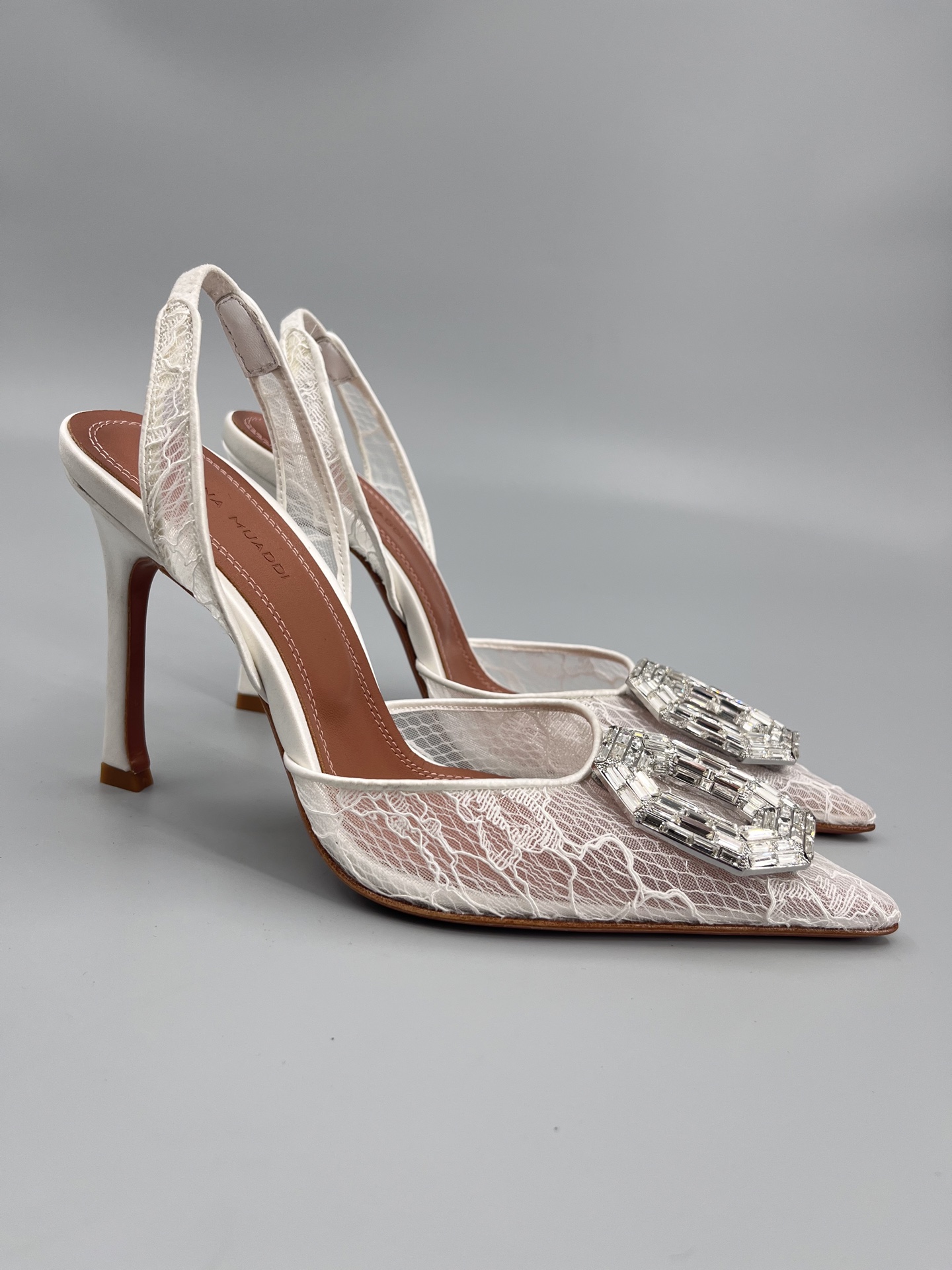 Amina Muaddi Sunflower Crystal Embellished Lace Up Heels Sandals Slipper Shoes