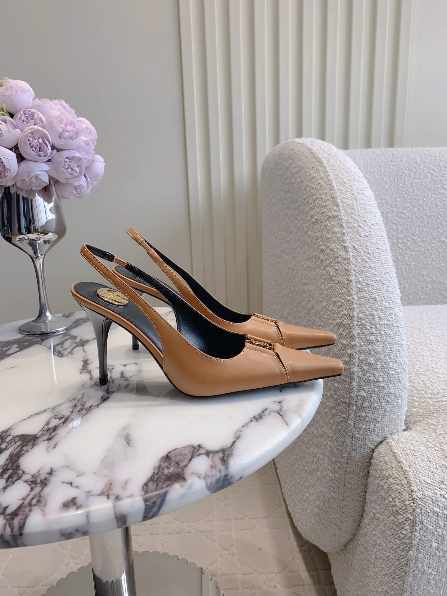 Saint Laurent YSL Pointed Toe Hollow Back Heels Sandals Slipper Shoes