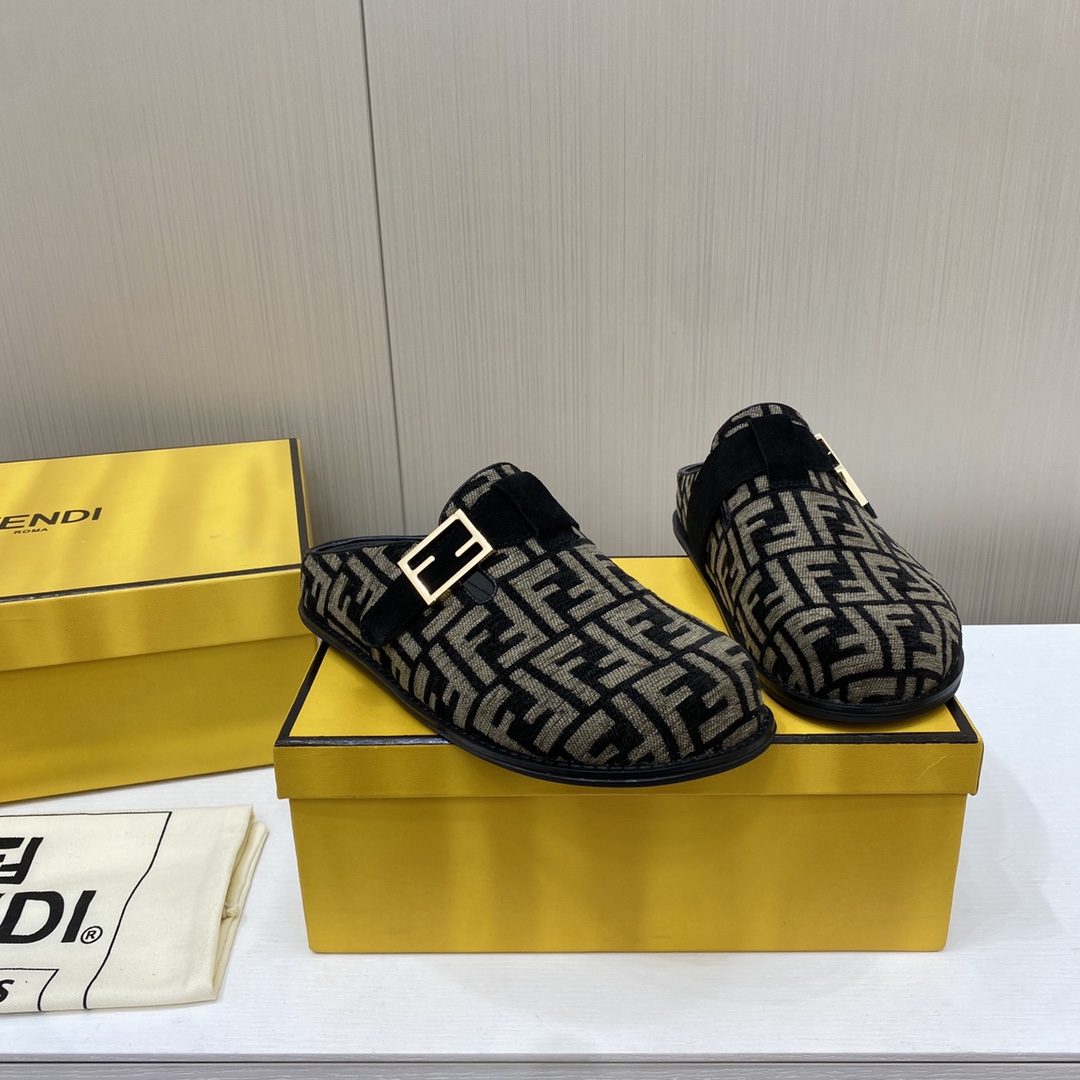 Fendi Old Flower Half Drag Strap FF Baguette Decorative Buckle Sandals Slipper