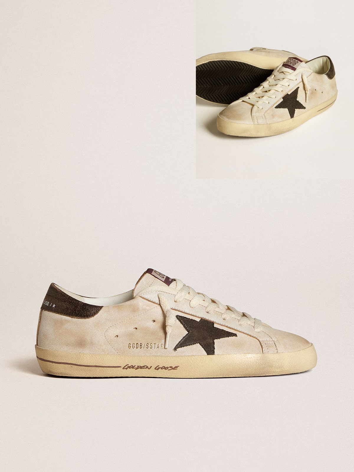 Golden Goose GGDB Men's Super-Star in leather with black denim star and black leather heel tab