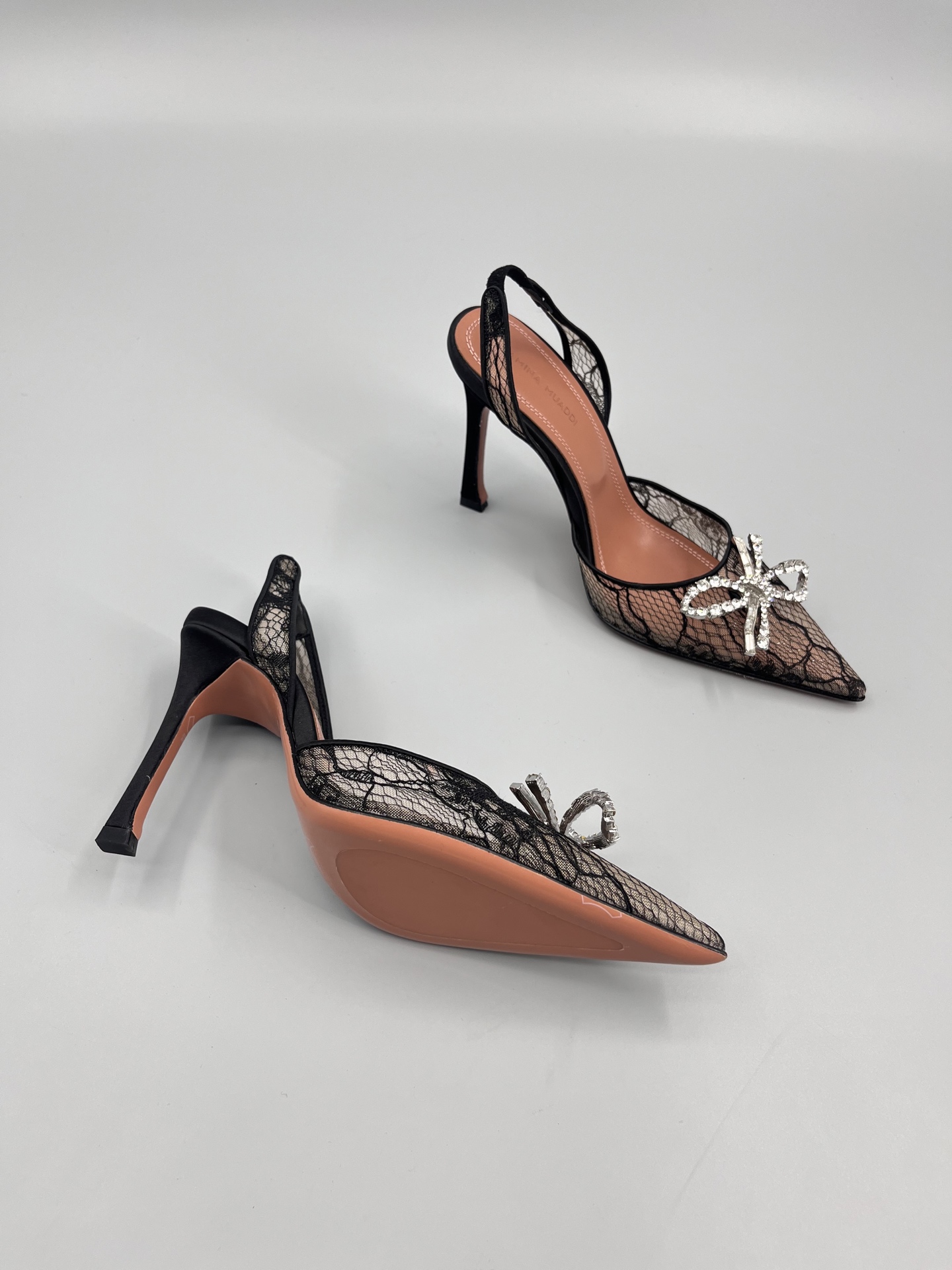 Amina Muaddi Sunflower Crystal Embellished Lace Up Heels Sandals Slipper Shoes